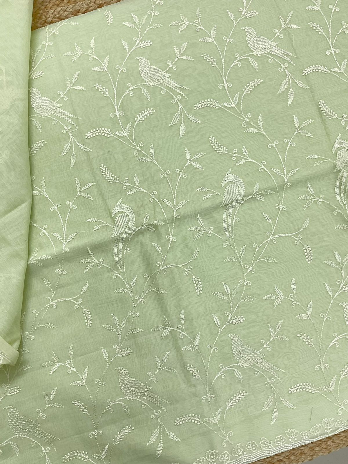 Soft Chanderi Embroidered Suit - Green