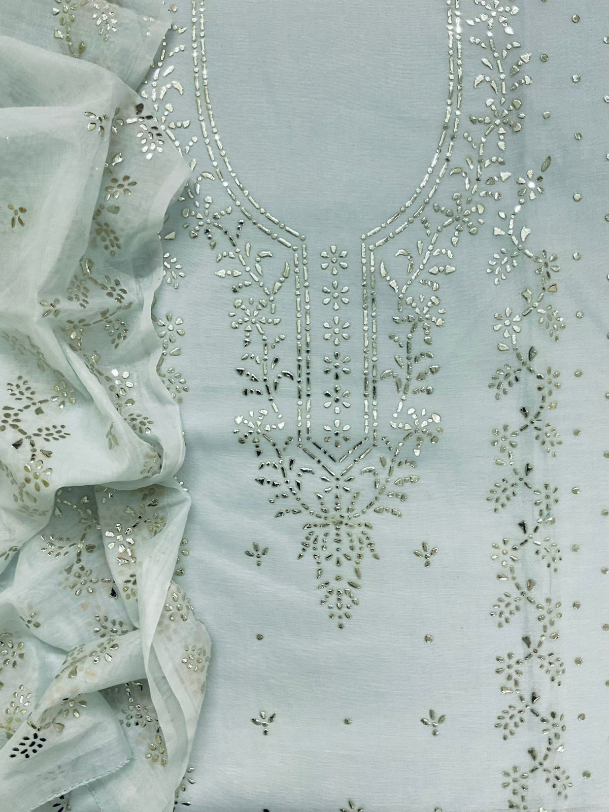 Soft Chanderi Embroidered Suit - Powder Blue