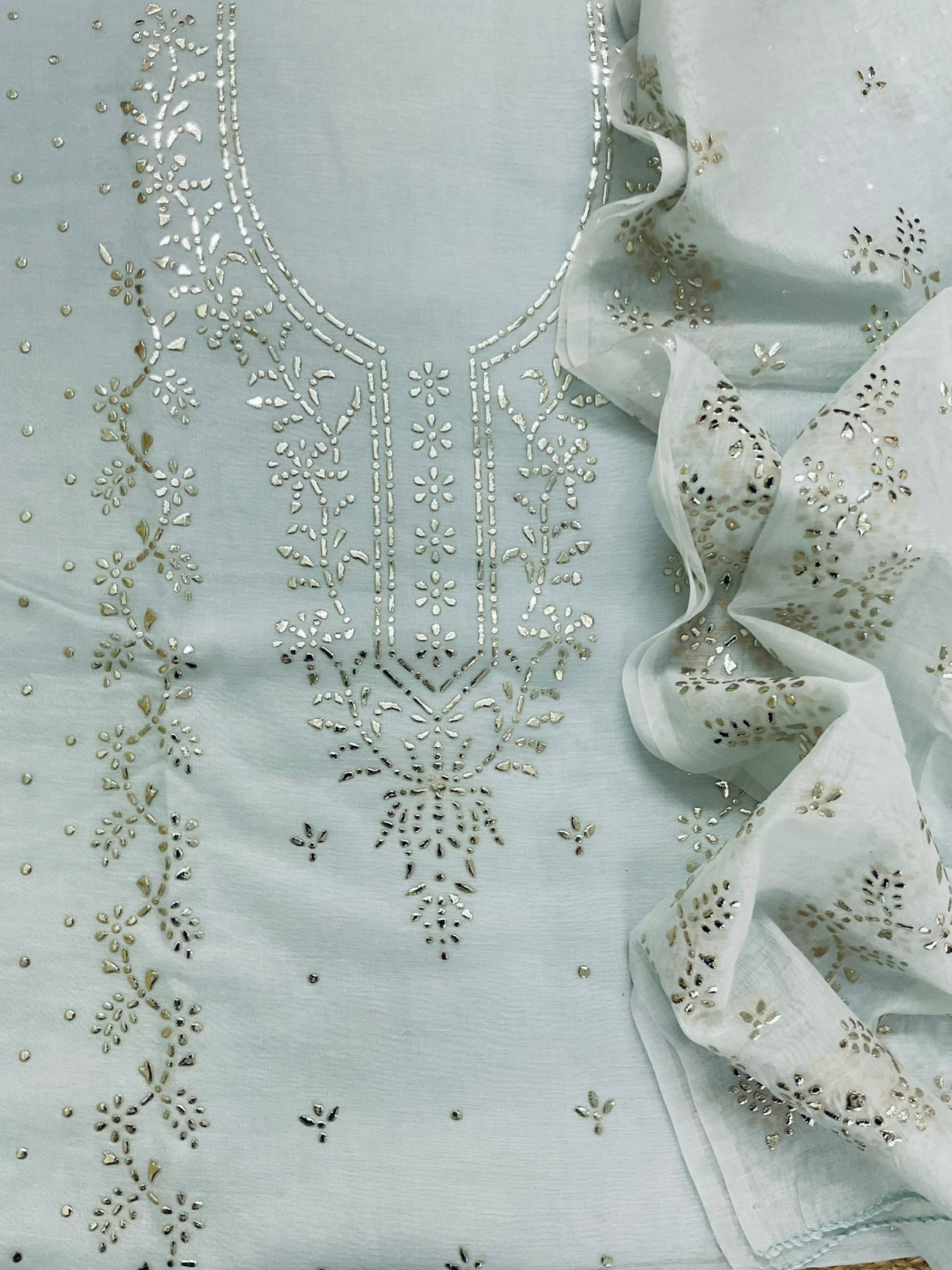 Soft Chanderi Embroidered Suit - Powder Blue