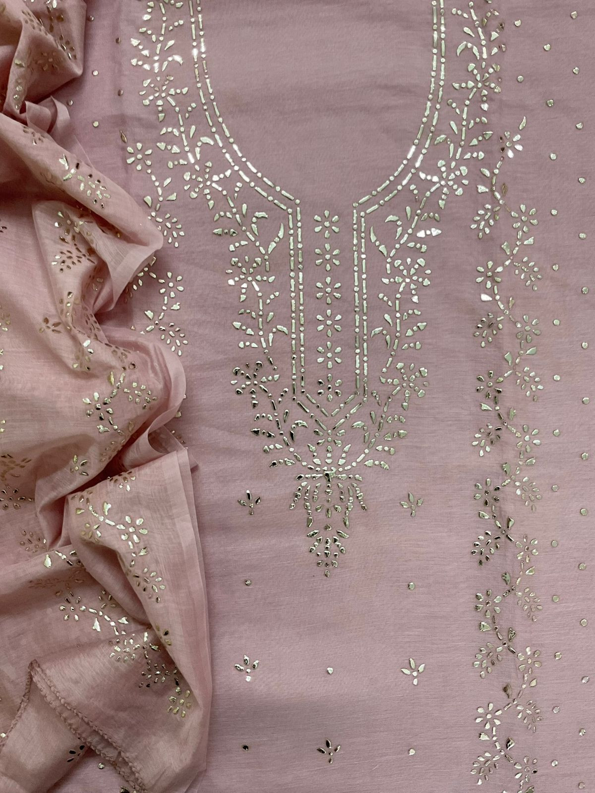 Soft Chanderi Embroidered Suit - Onion Pink
