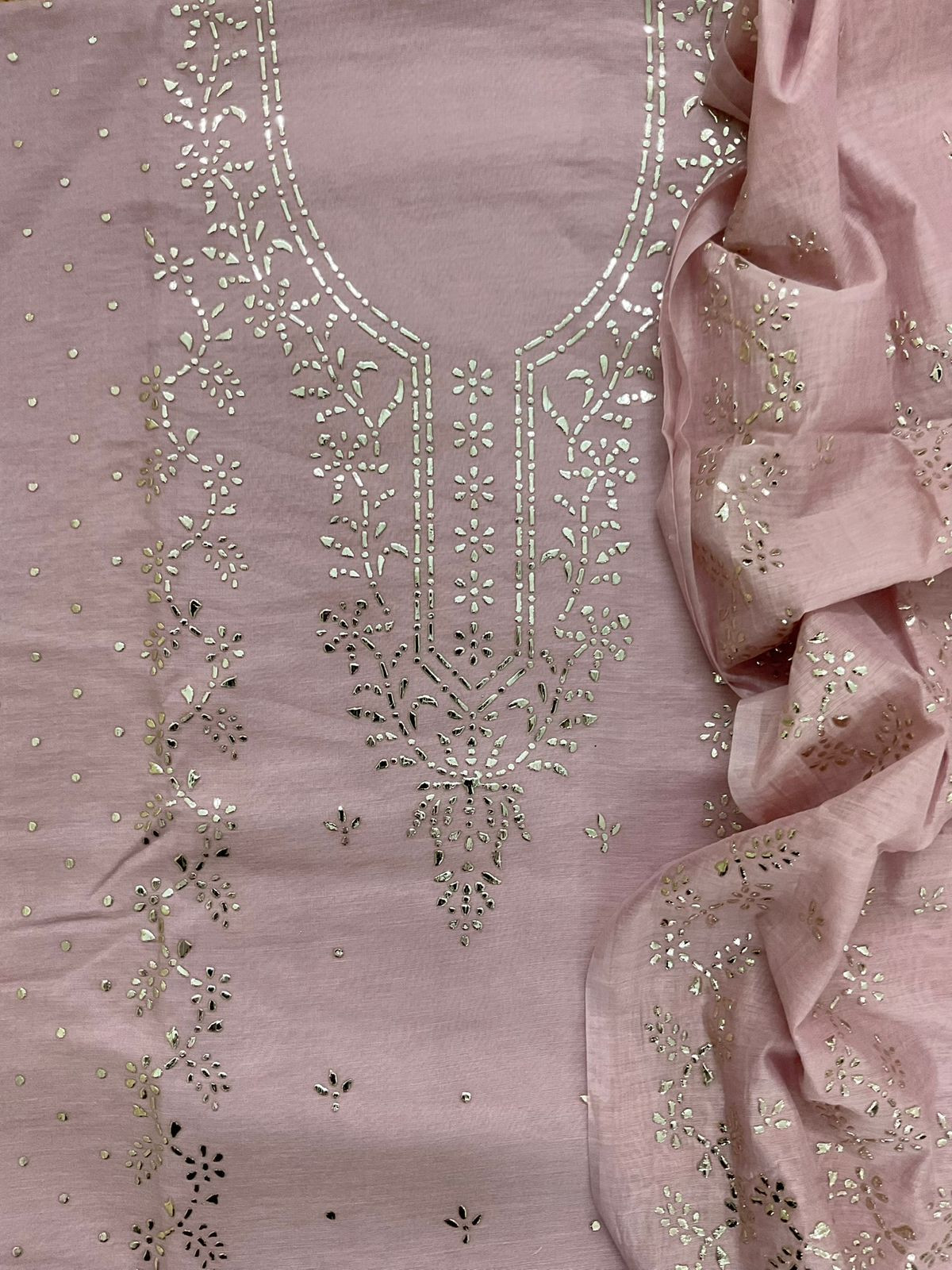 Soft Chanderi Embroidered Suit - Onion Pink