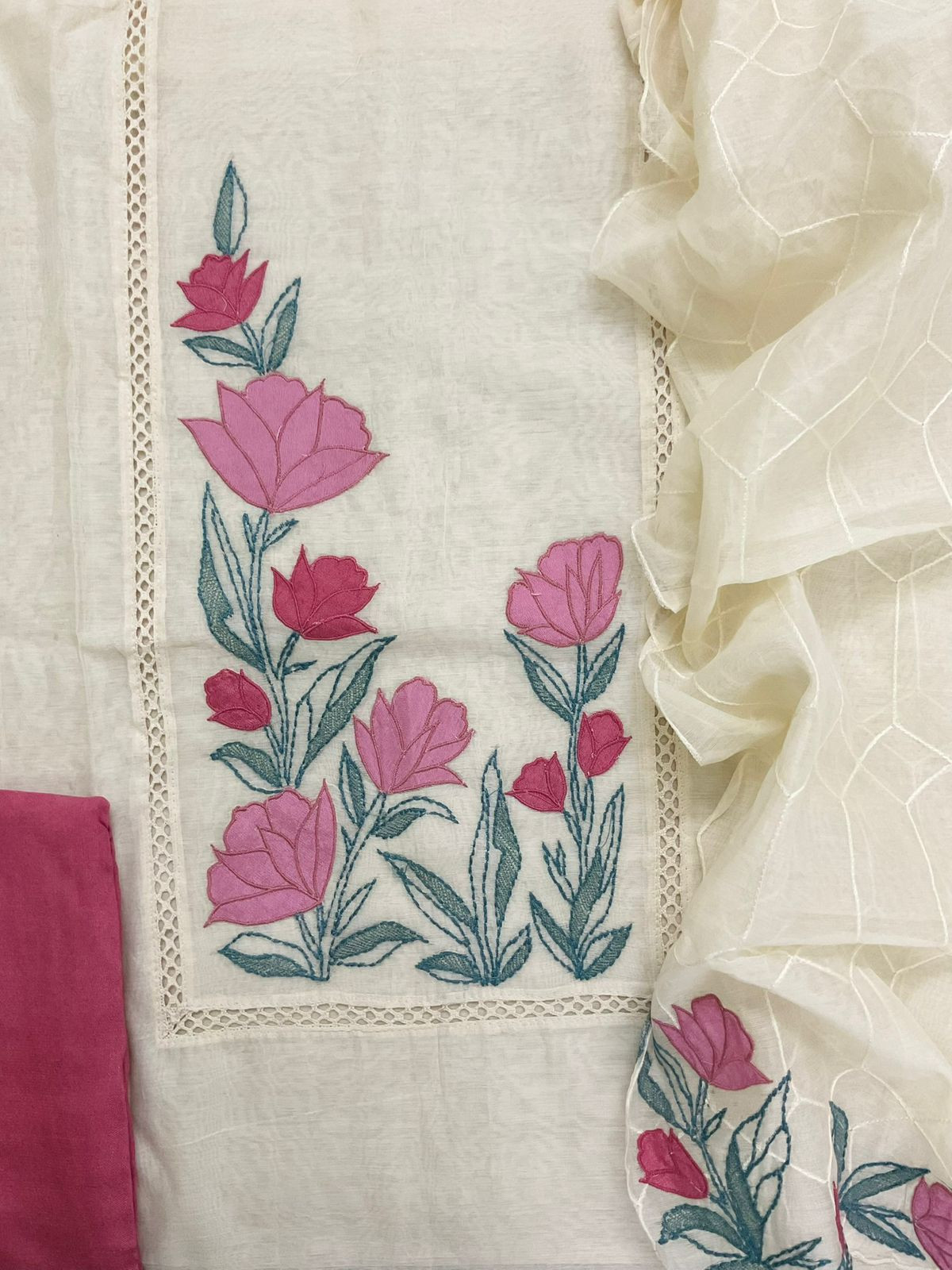 Pure Chanderi Embroidered Suit - Off White