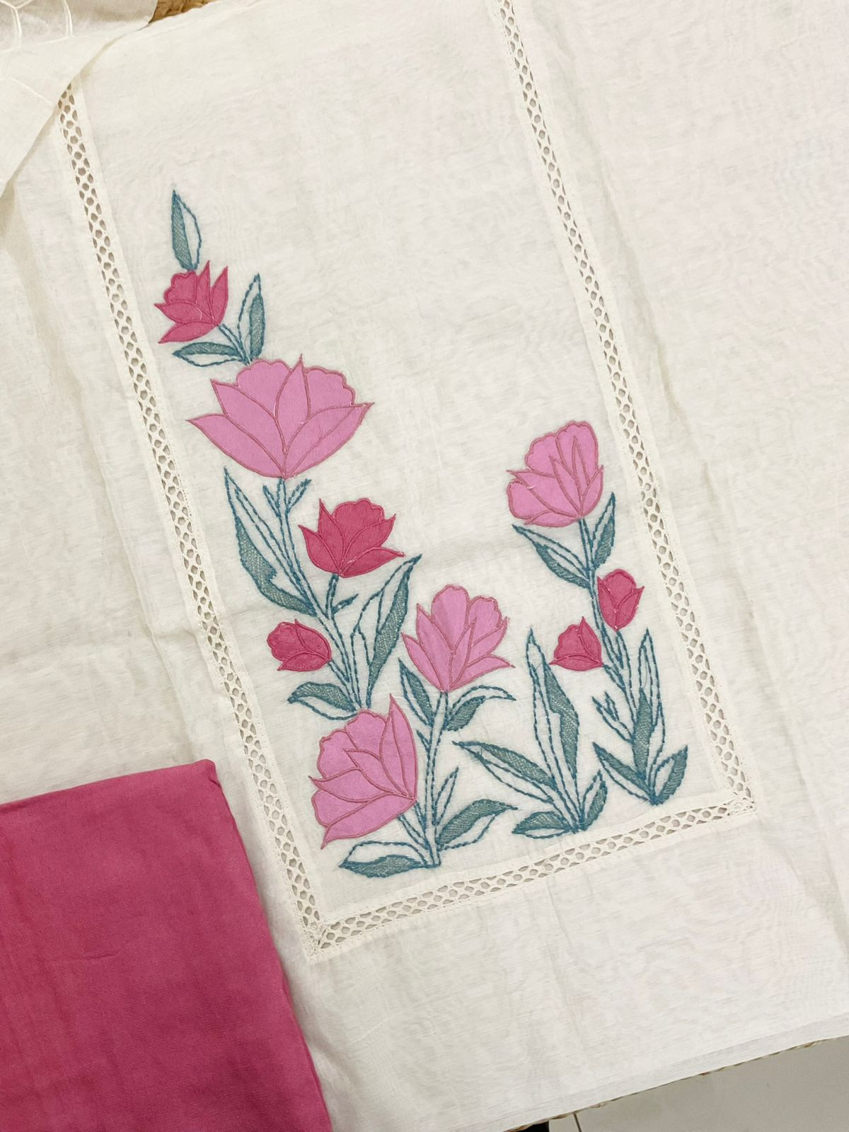 Pure Chanderi Embroidered Suit - Off White