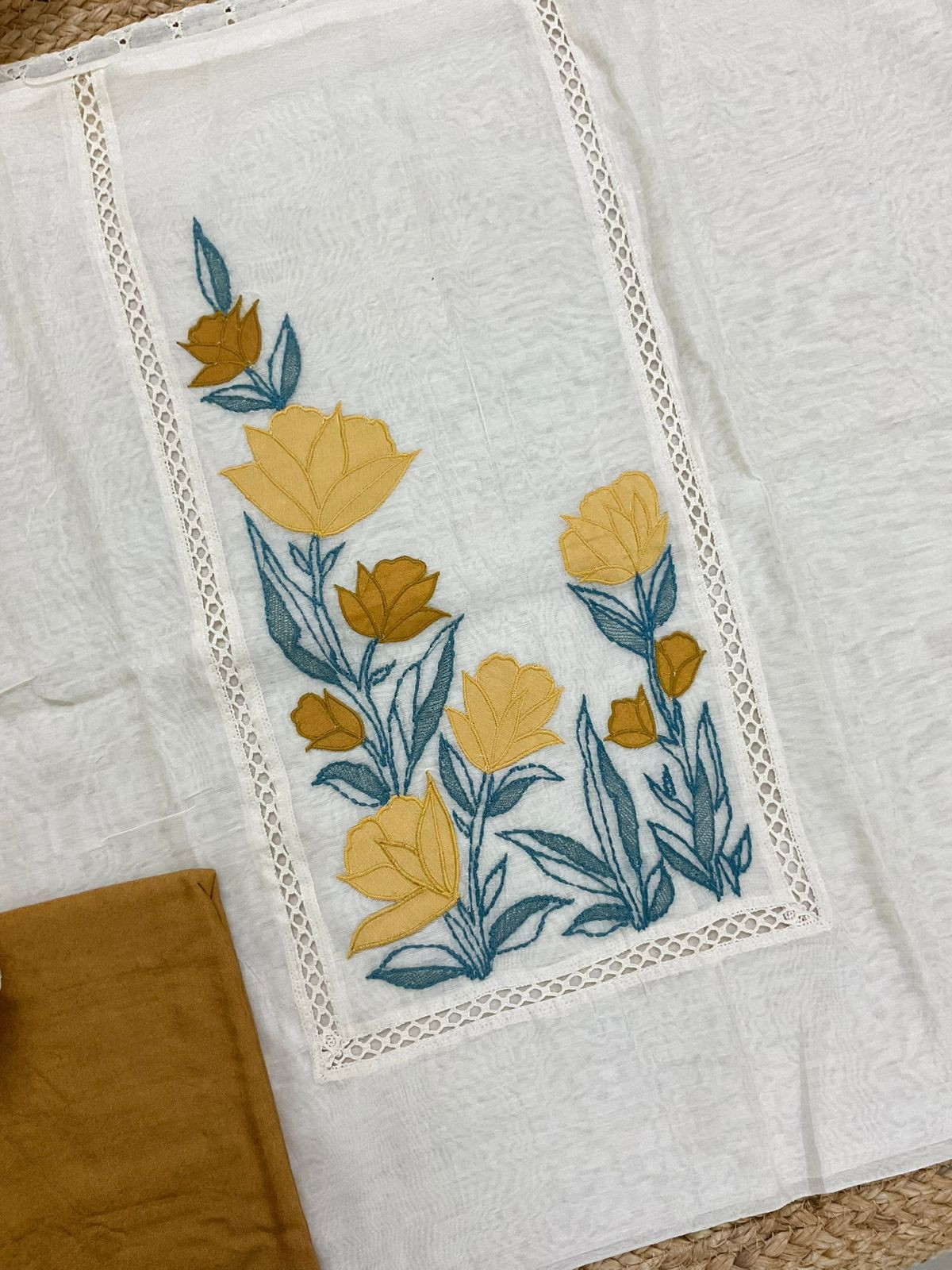 Pure Chanderi Embroidered Suit - Off White