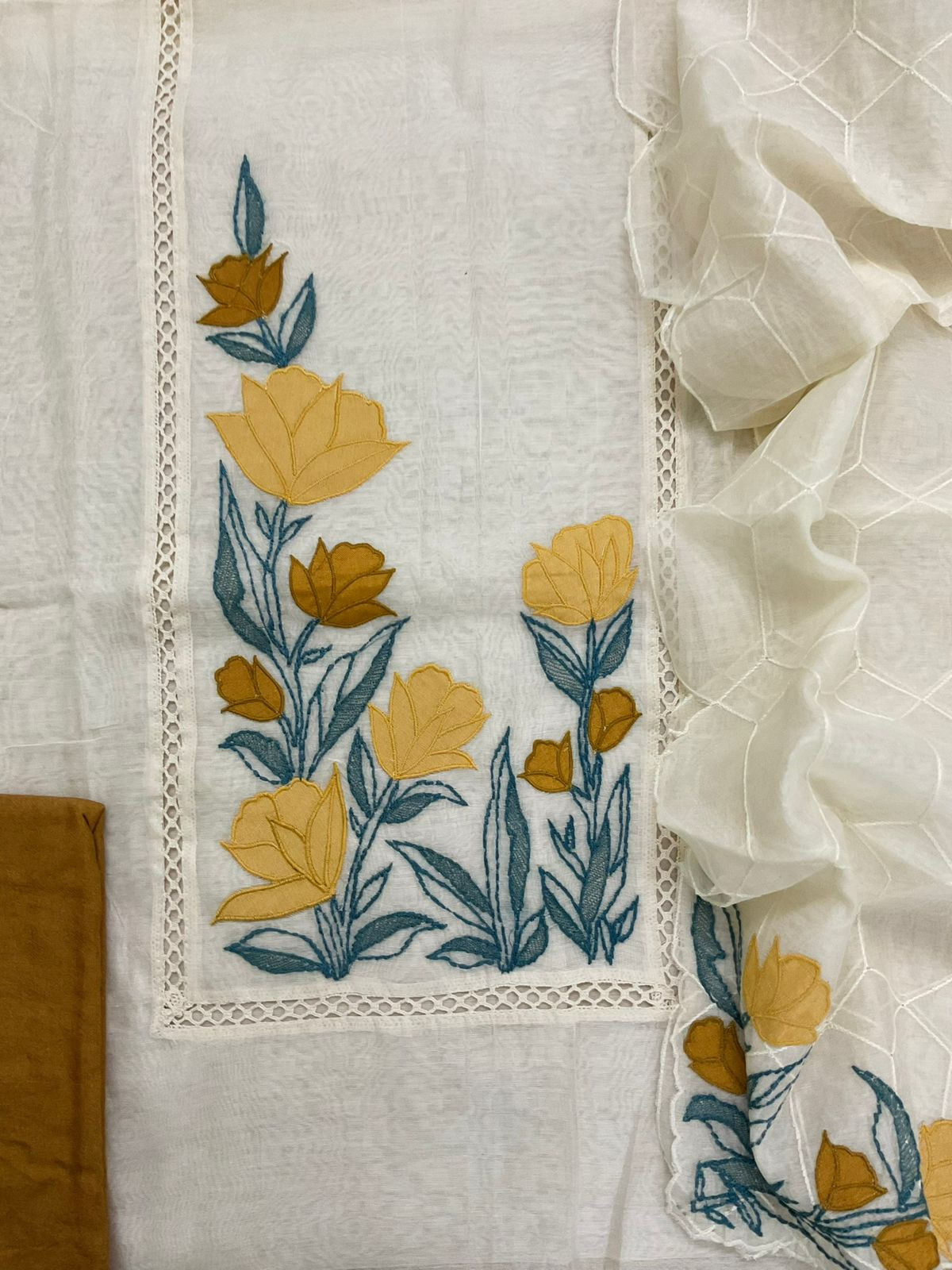 Pure Chanderi Embroidered Suit - Off White