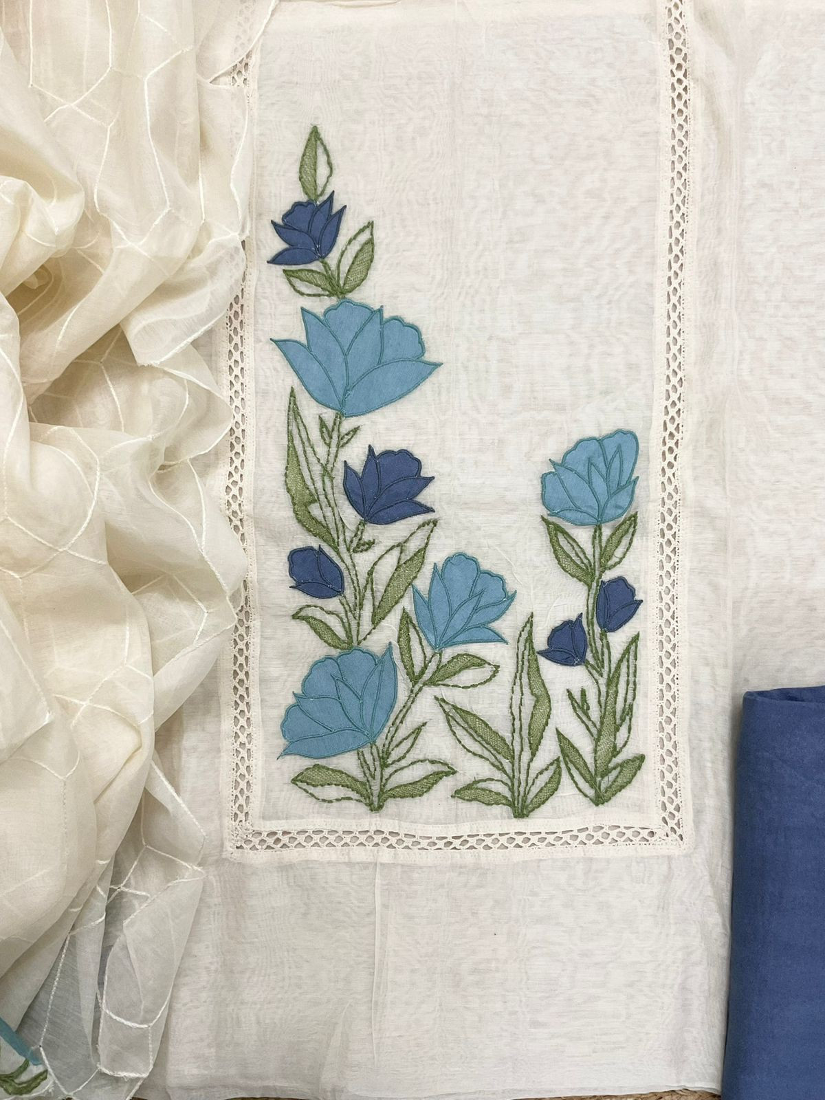 Pure Chanderi Embroidered Suit - Off White