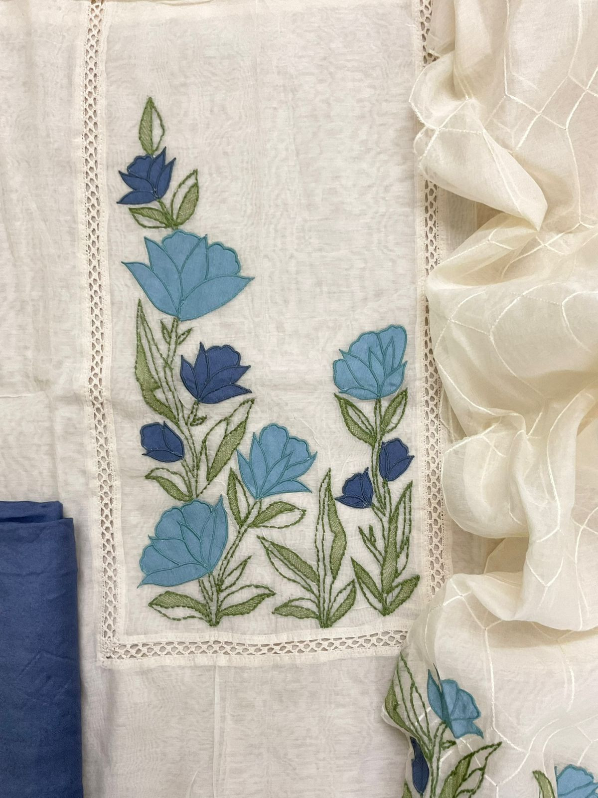 Pure Chanderi Embroidered Suit - Off White