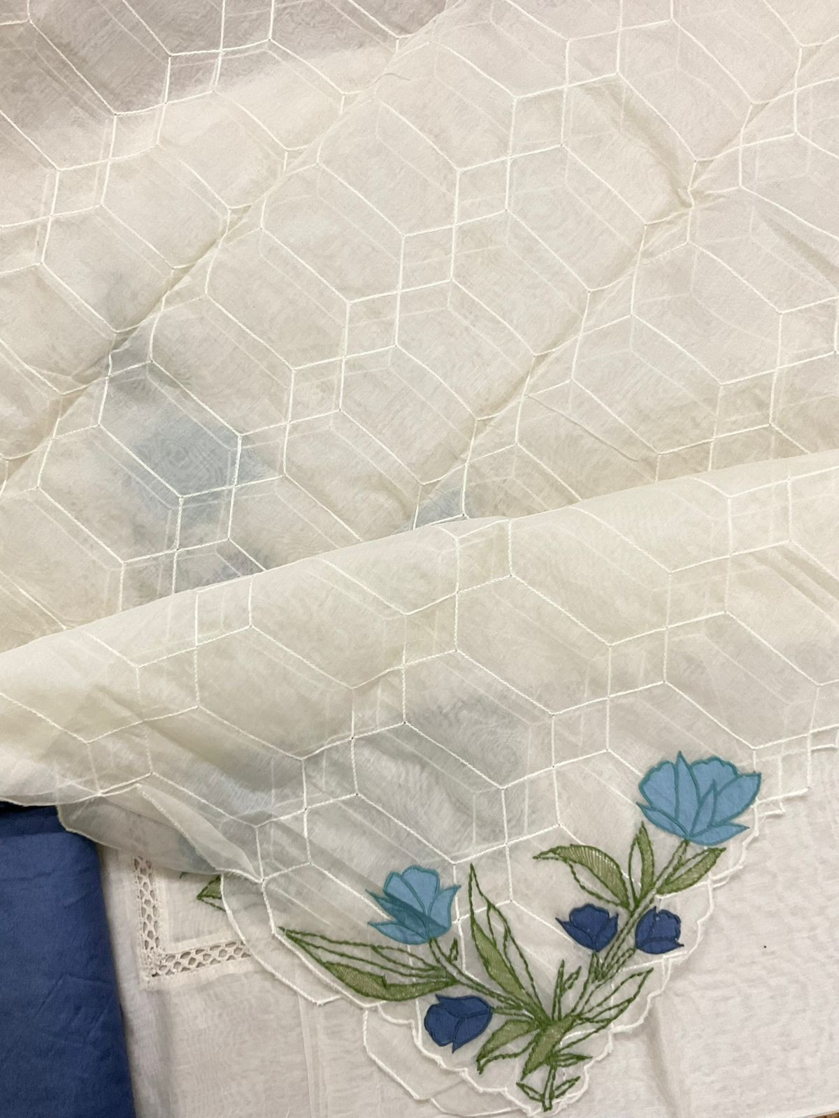 Pure Chanderi Embroidered Suit - Off White