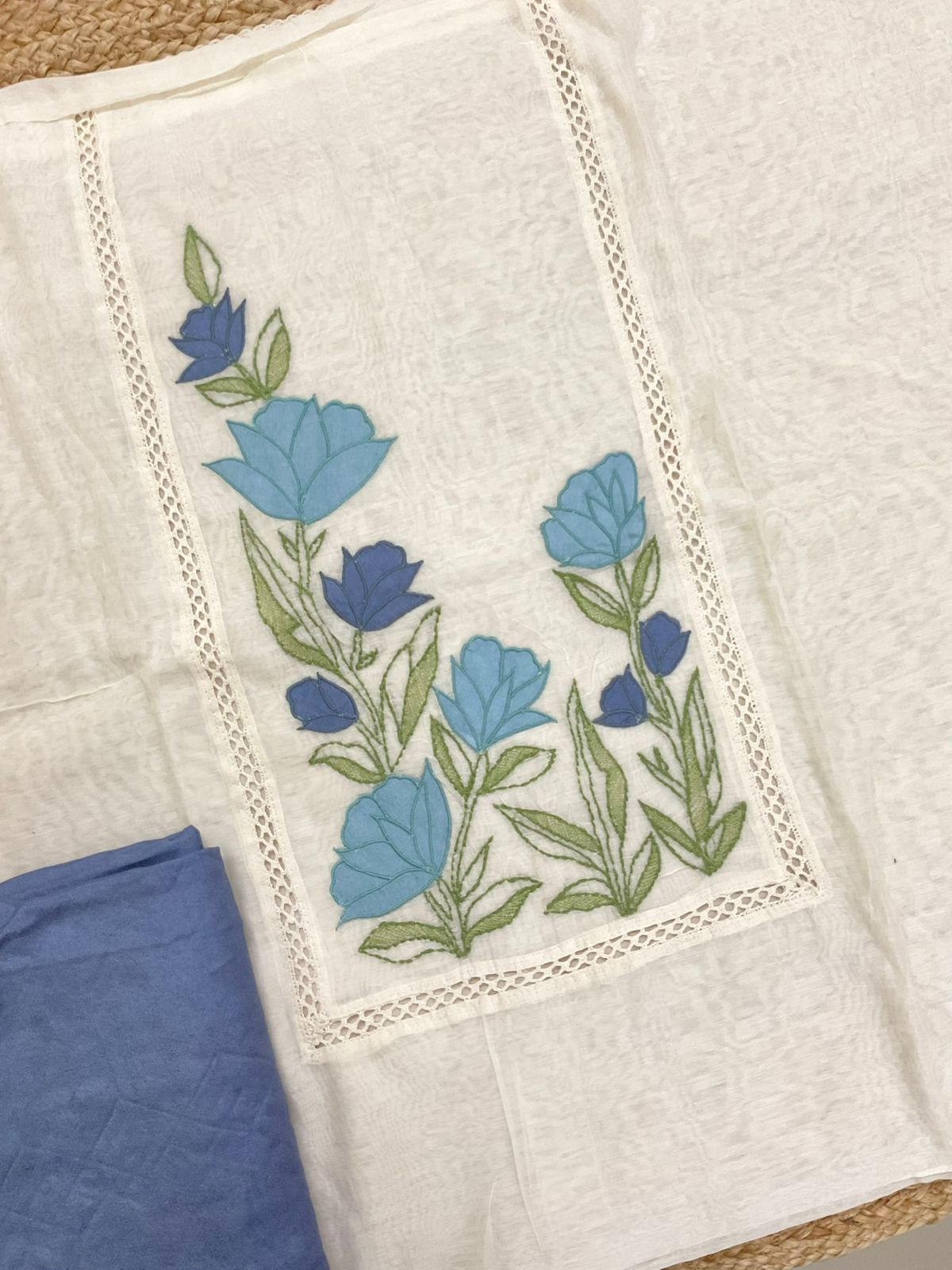 Pure Chanderi Embroidered Suit - Off White