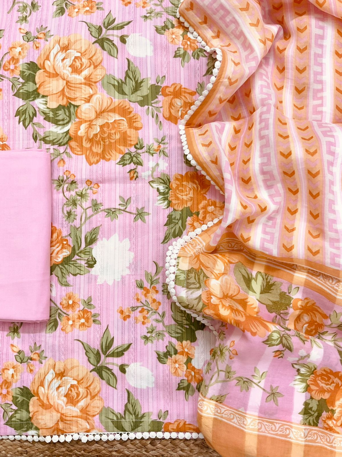 Pure Cotton Printed Self Weaved Suit - Pink