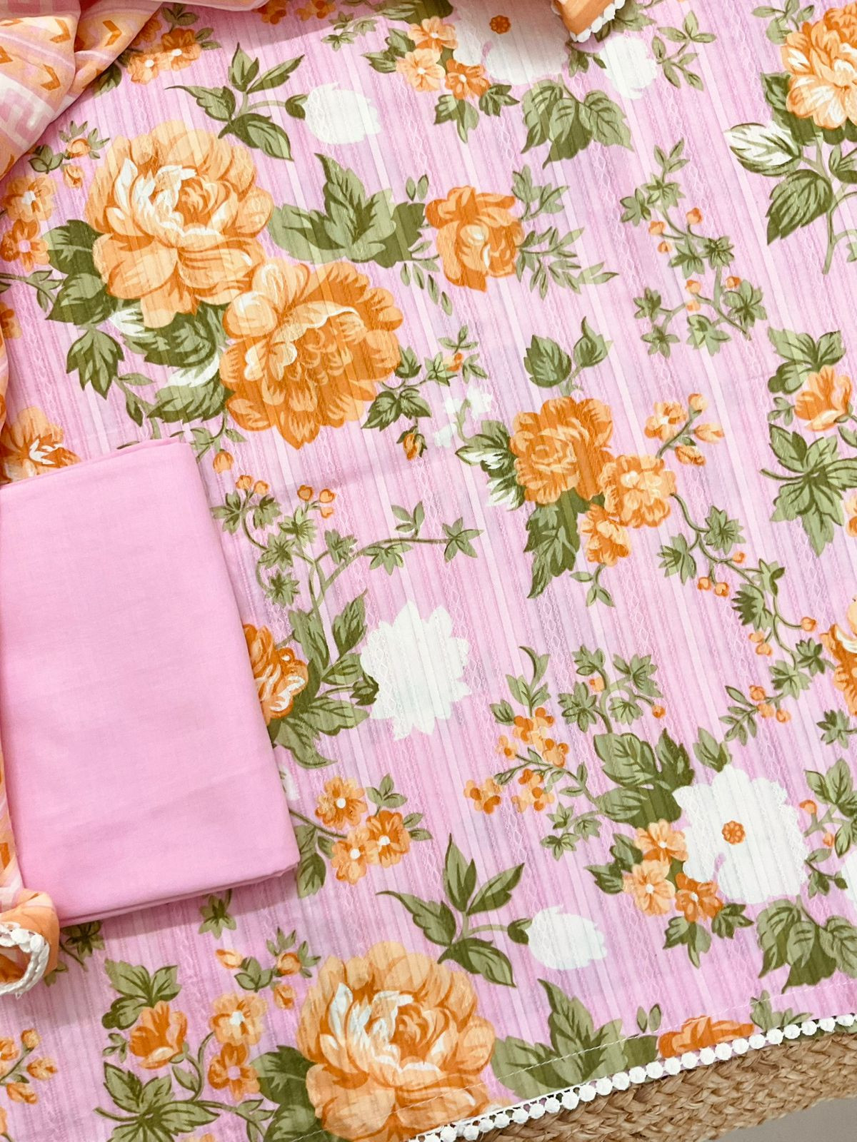 Pure Cotton Printed Self Weaved Suit - Pink