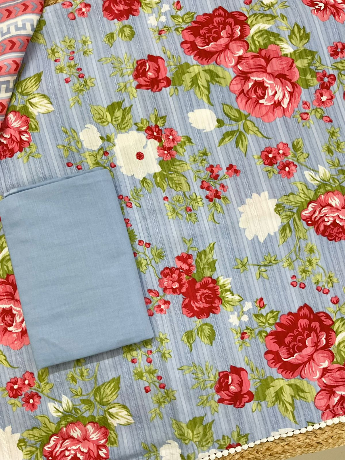 Pure Cotton Printed Self Weaved Suit - Blue