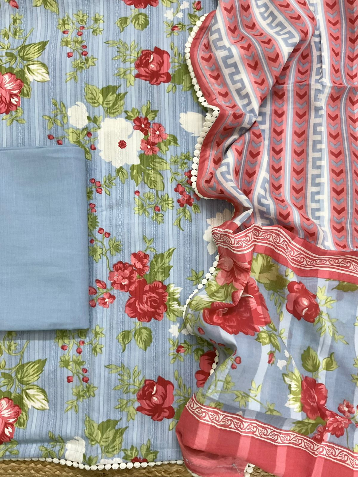 Pure Cotton Printed Self Weaved Suit - Blue