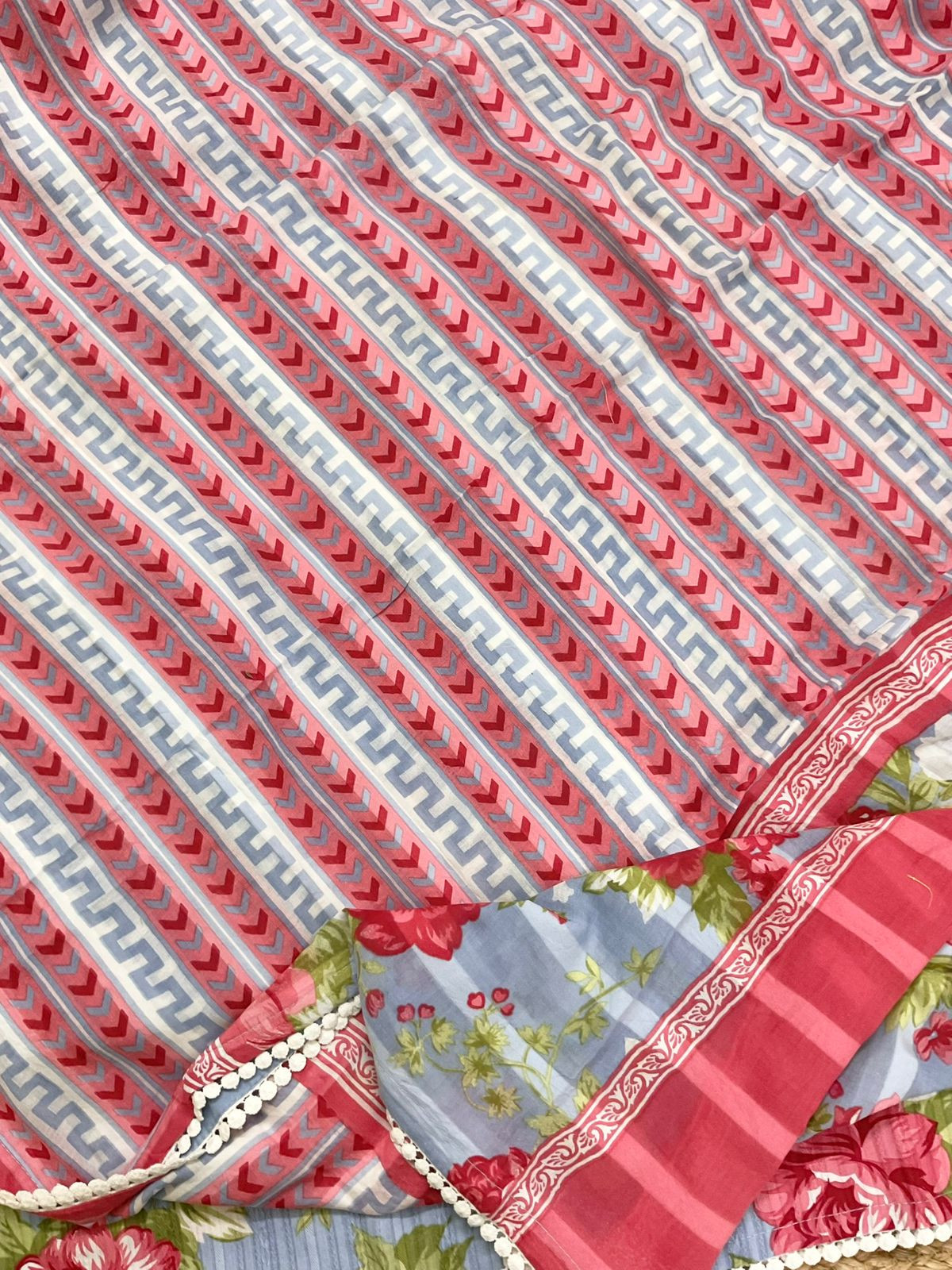 Pure Cotton Printed Self Weaved Suit - Blue