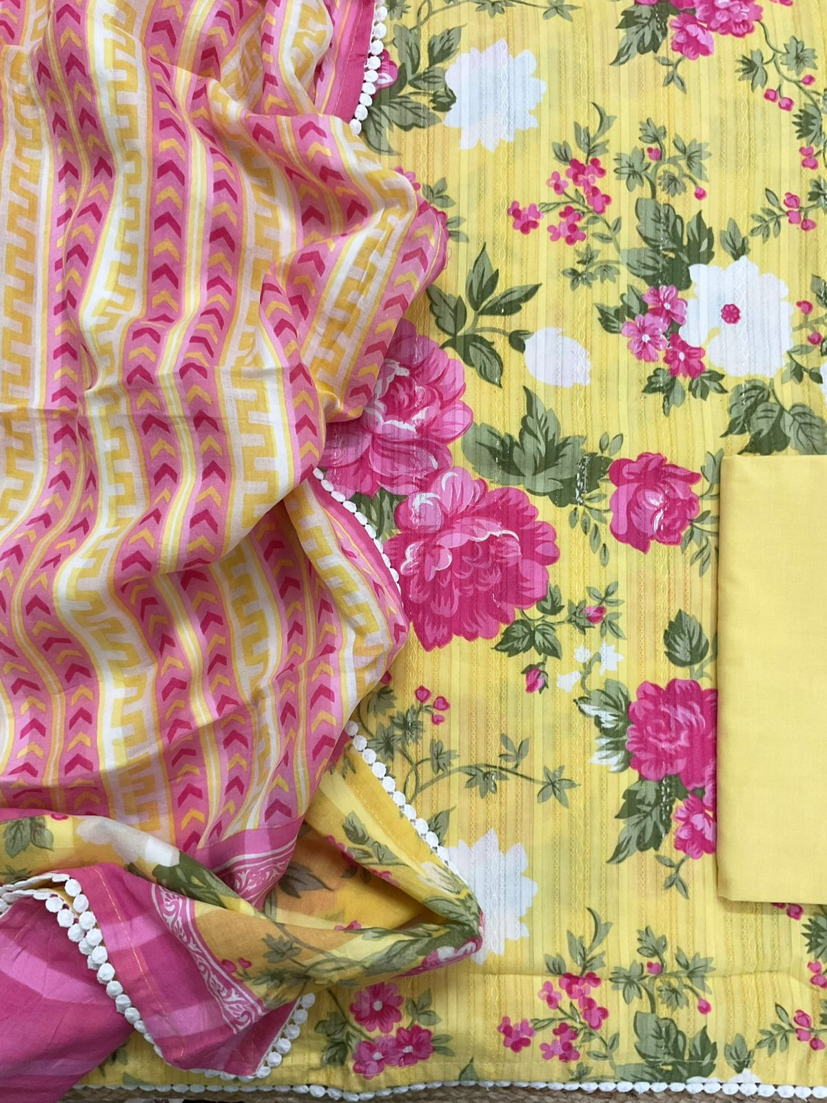 Pure Cotton Printed Self Weaved Suit - Yellow