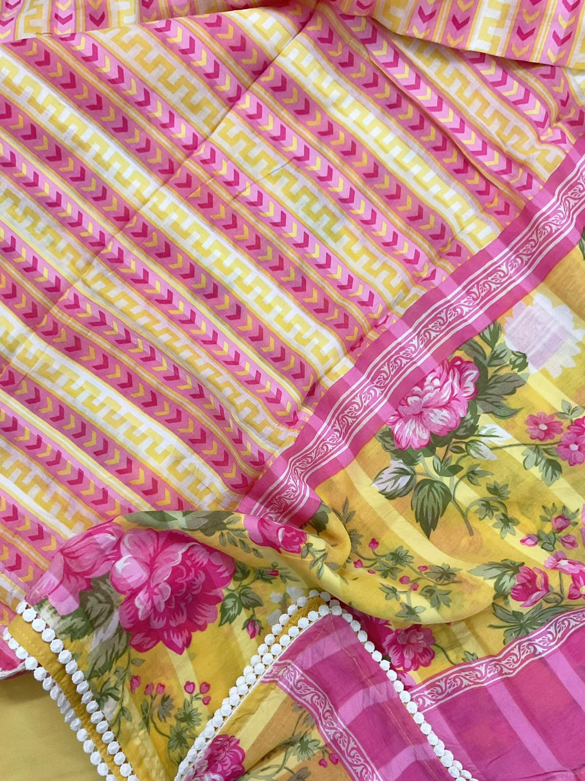 Pure Cotton Printed Self Weaved Suit - Yellow