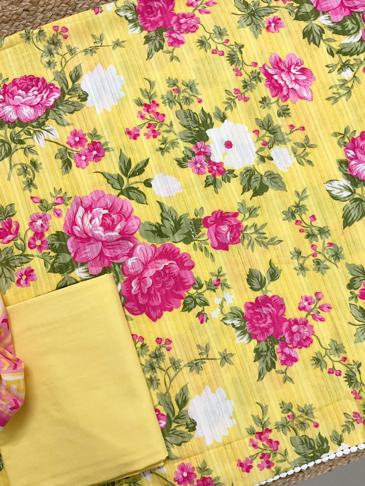 Pure Cotton Printed Self Weaved Suit - Yellow