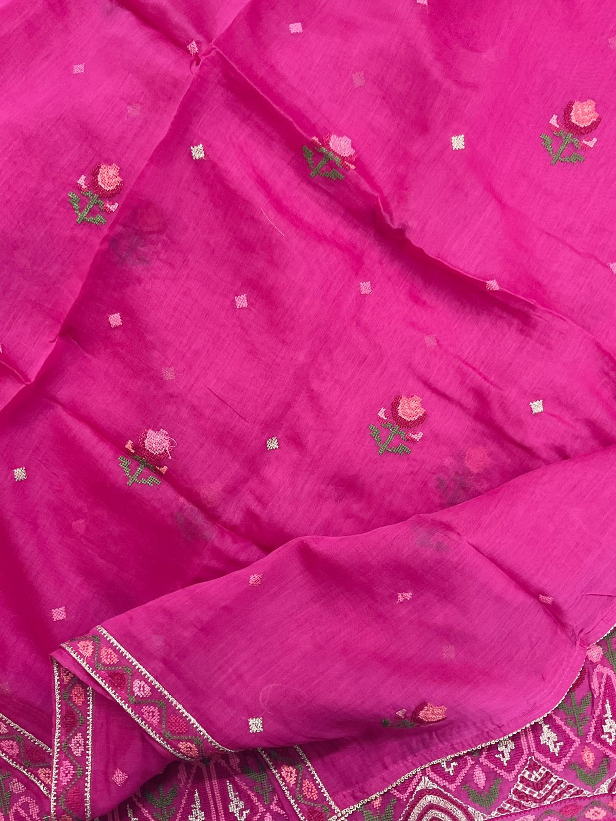 Pure Mul Chanderi Embroidered Suit - Pink