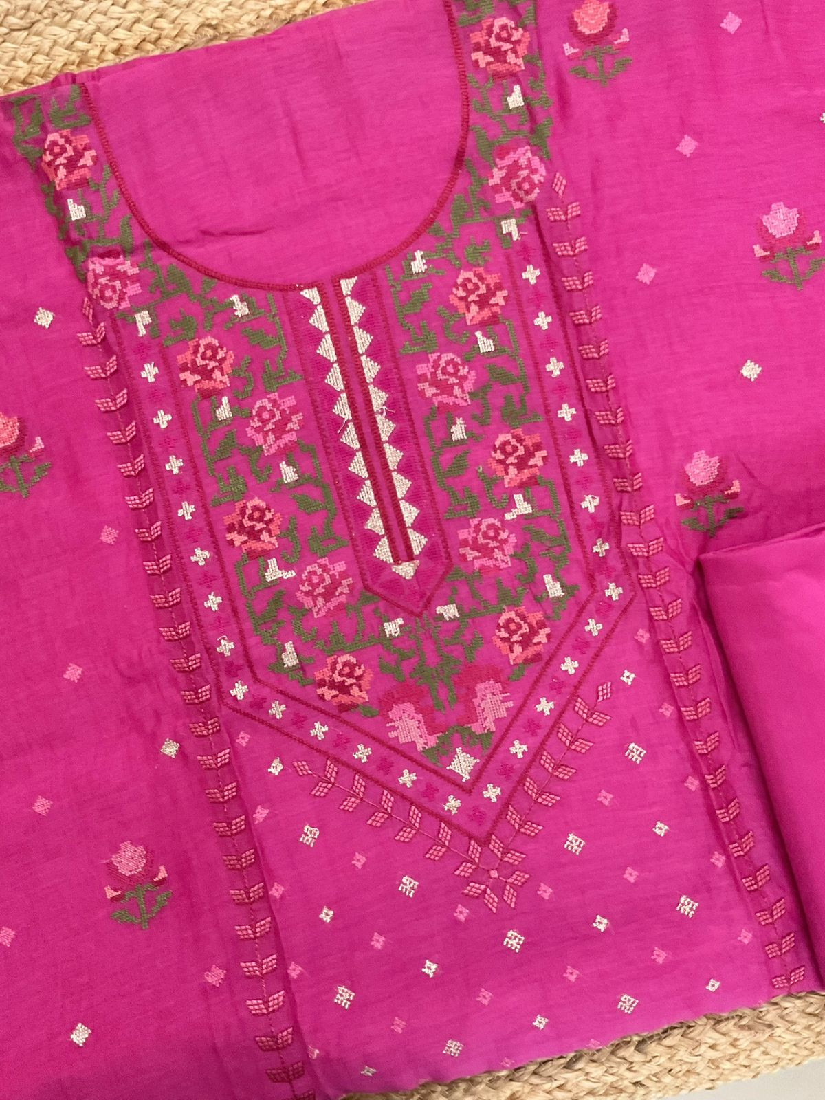 Pure Mul Chanderi Embroidered Suit - Pink