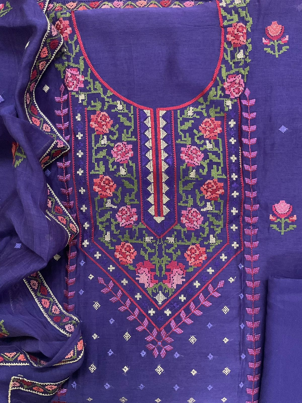 Pure Mul Chanderi Embroidered Suit - Violet