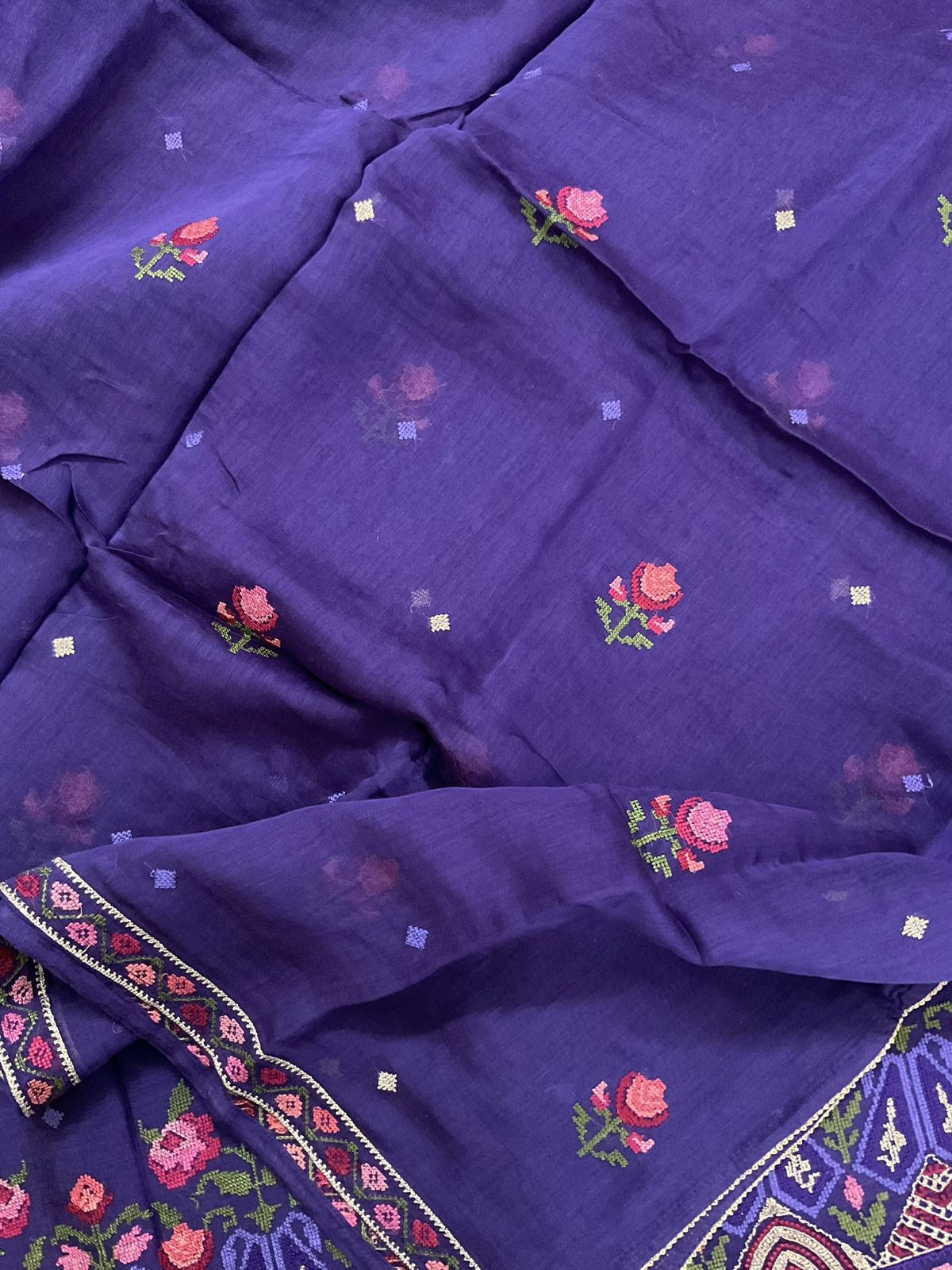 Pure Mul Chanderi Embroidered Suit - Violet