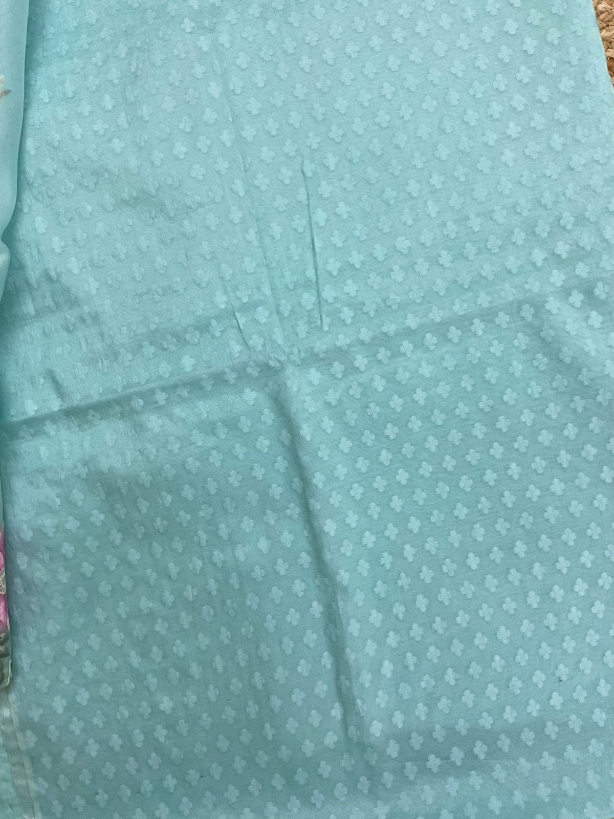 Soft Chanderi Self Weaved Embroidered Suit - Blue