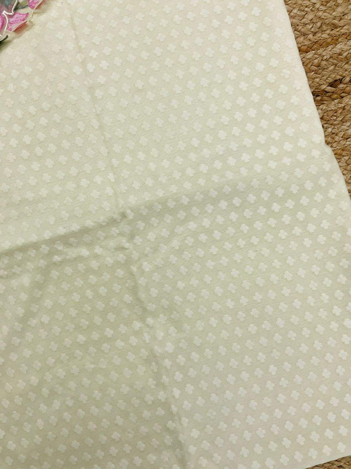 Soft Chanderi Self Weaved Embroidered Suit - Cream