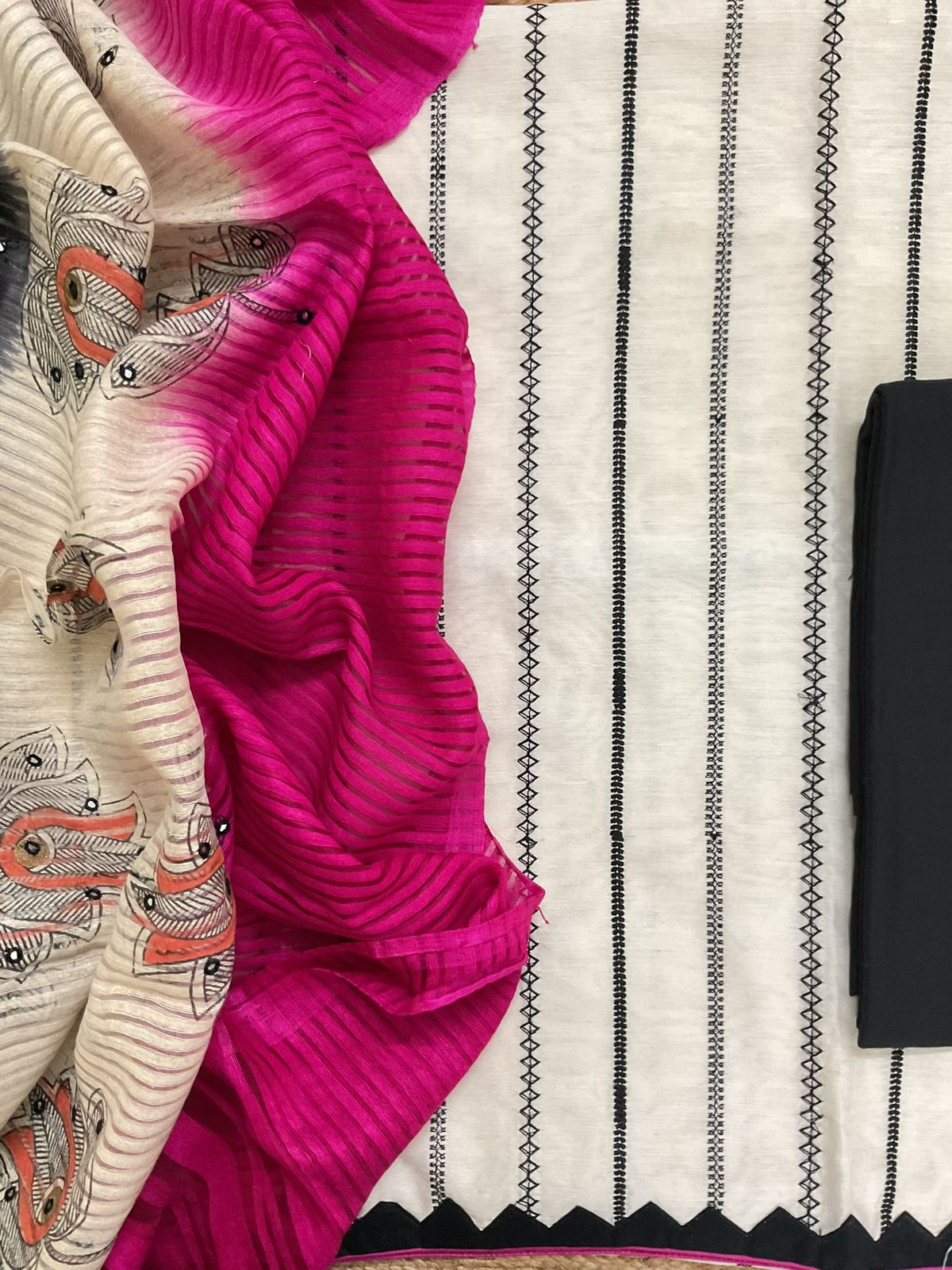 Pure Chanderi Embroidered Suit - Cream