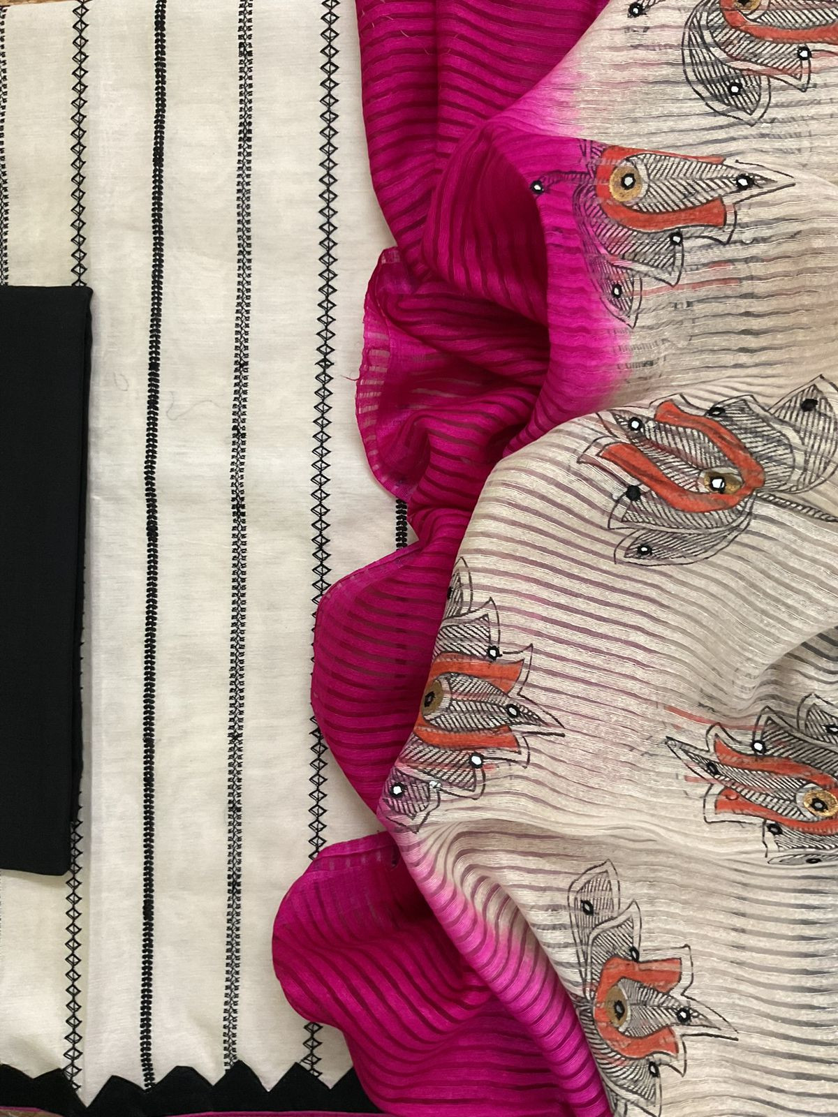 Pure Chanderi Embroidered Suit - Cream