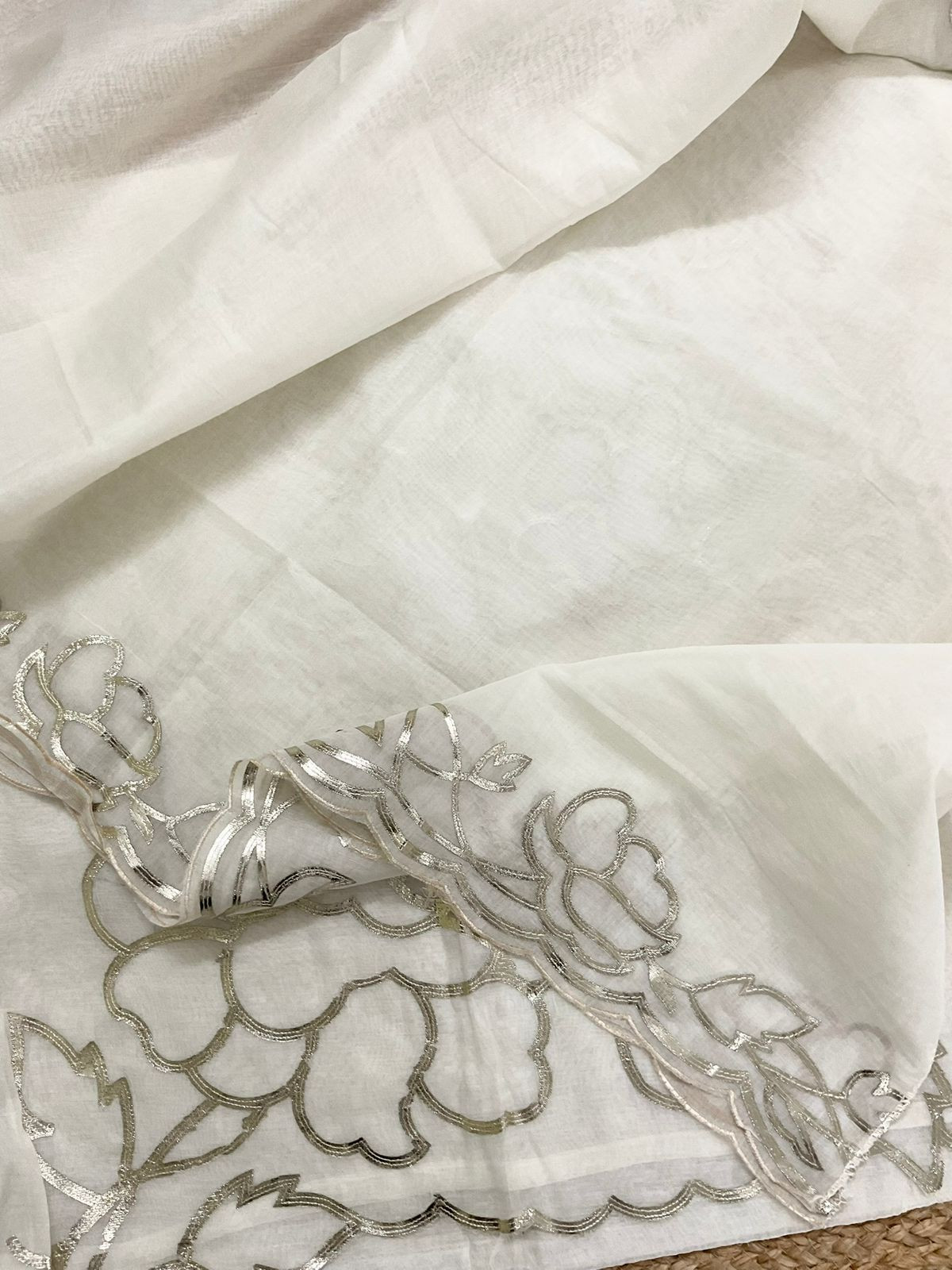 Pure Chanderi Embroidered Suit - Off White