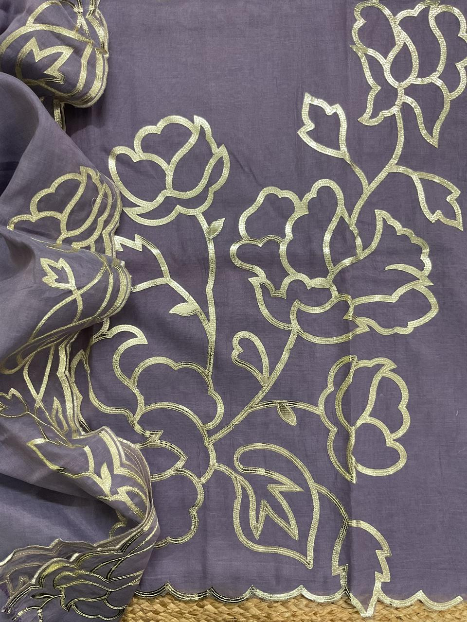 Pure Chanderi Embroidered Suit - Lavender