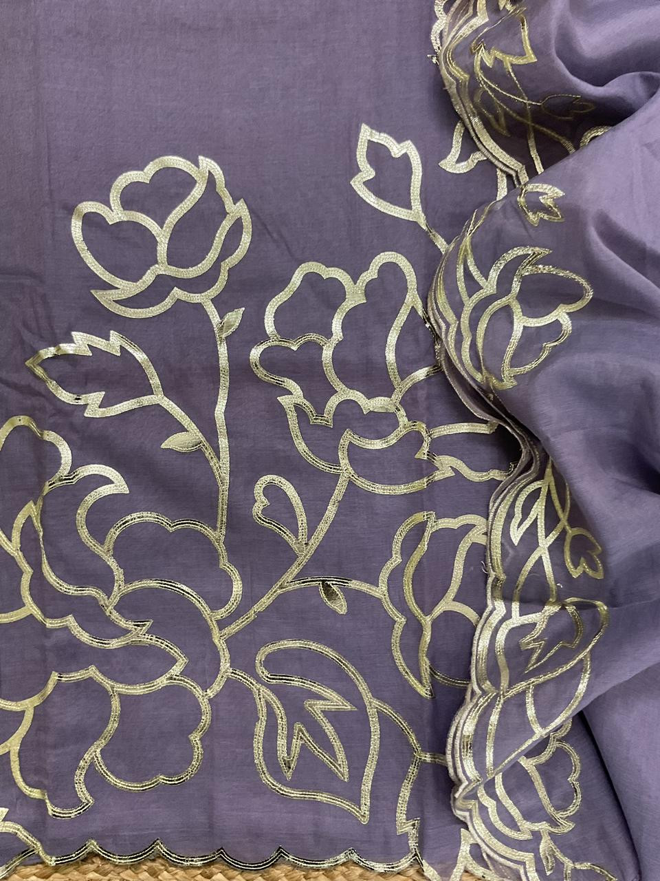 Pure Chanderi Embroidered Suit - Lavender