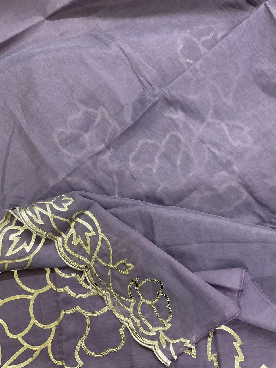 Pure Chanderi Embroidered Suit - Lavender