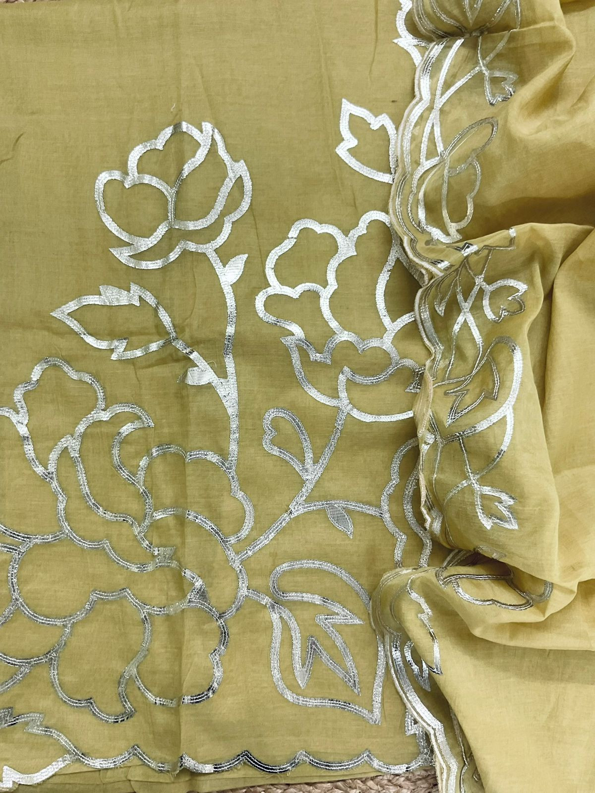 Pure Chanderi Embroidered Suit - Yellow