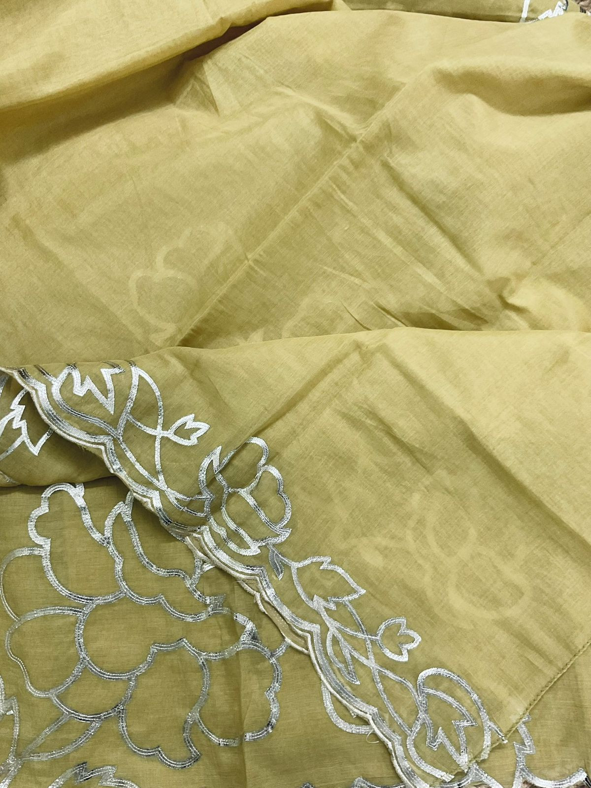 Pure Chanderi Embroidered Suit - Yellow