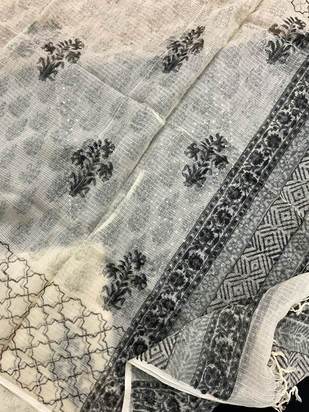 Pure Century Cotton Printed Embroidered Suit - Black