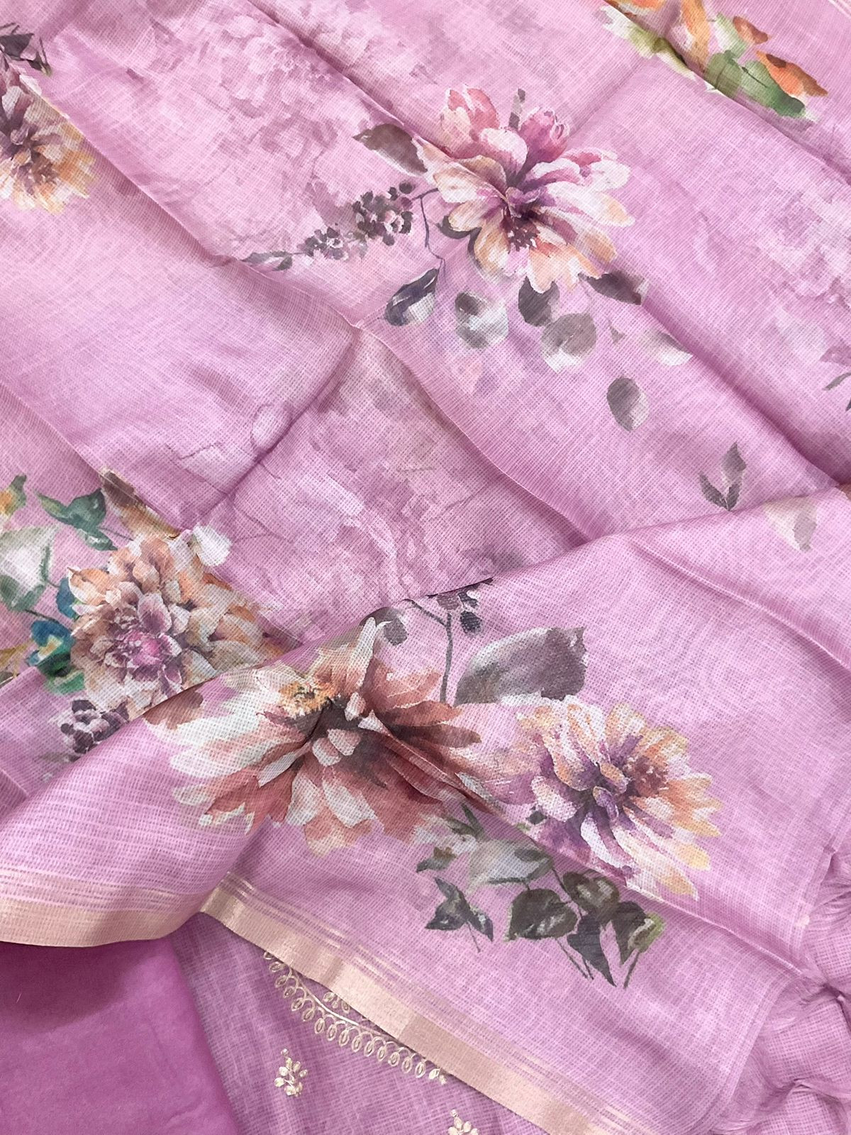 Soft Kota Silk Embroidered Suit - Purple