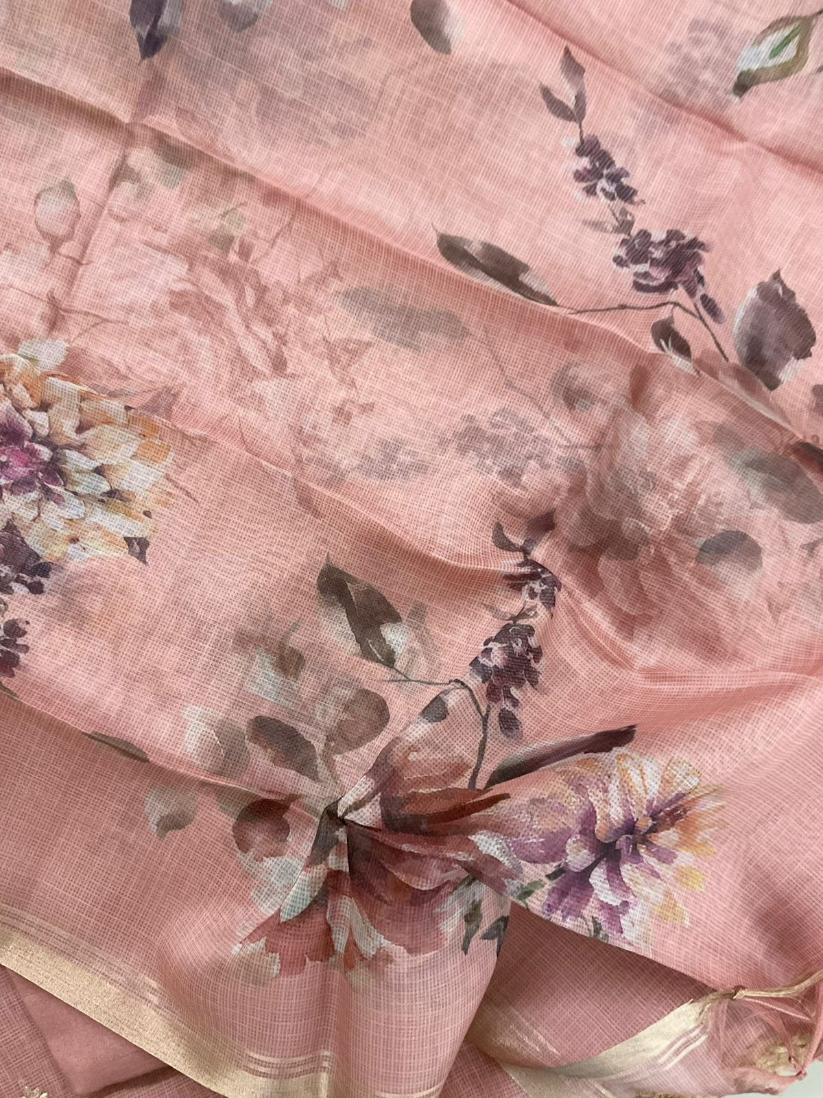 Soft Kota Silk Embroidered Suit - Peach