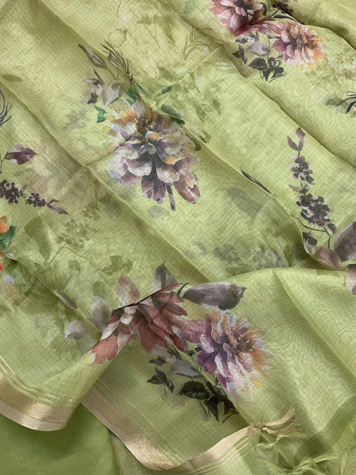 Soft Kota Silk Embroidered Suit - Green