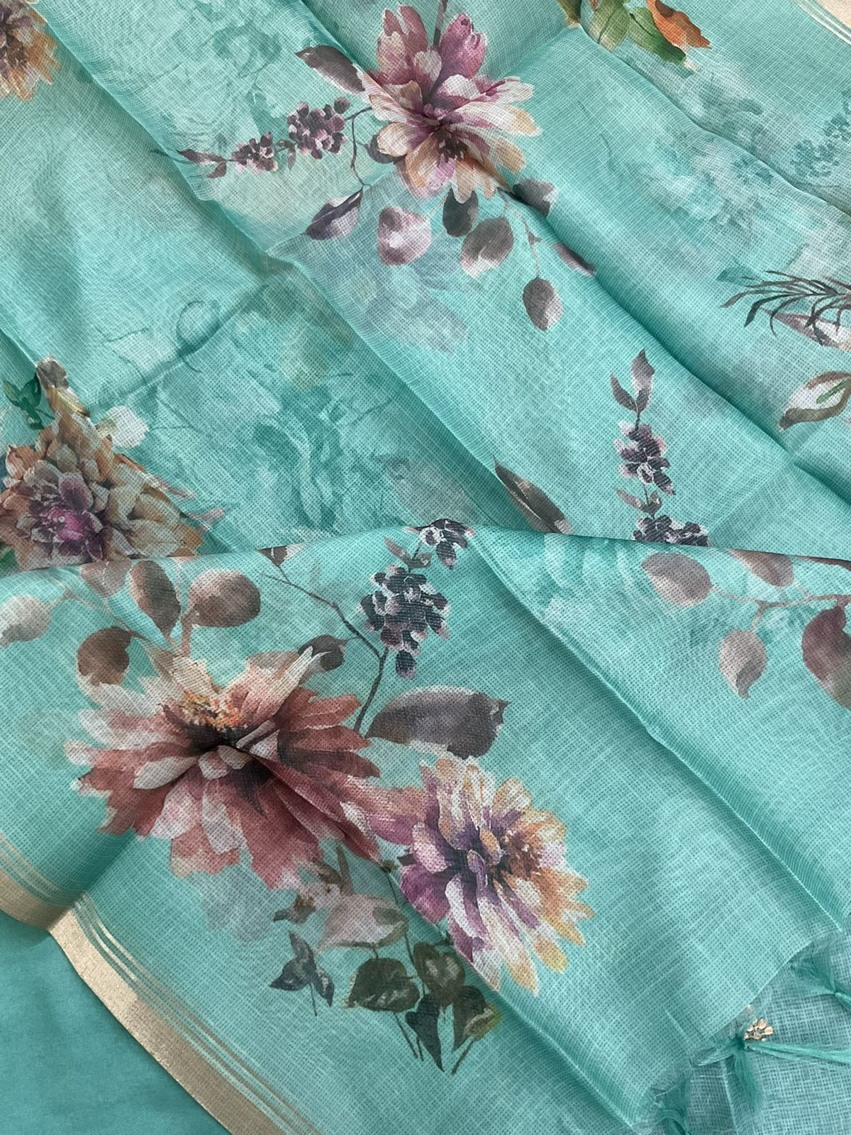 Soft Kota Silk Embroidered Suit - Blue