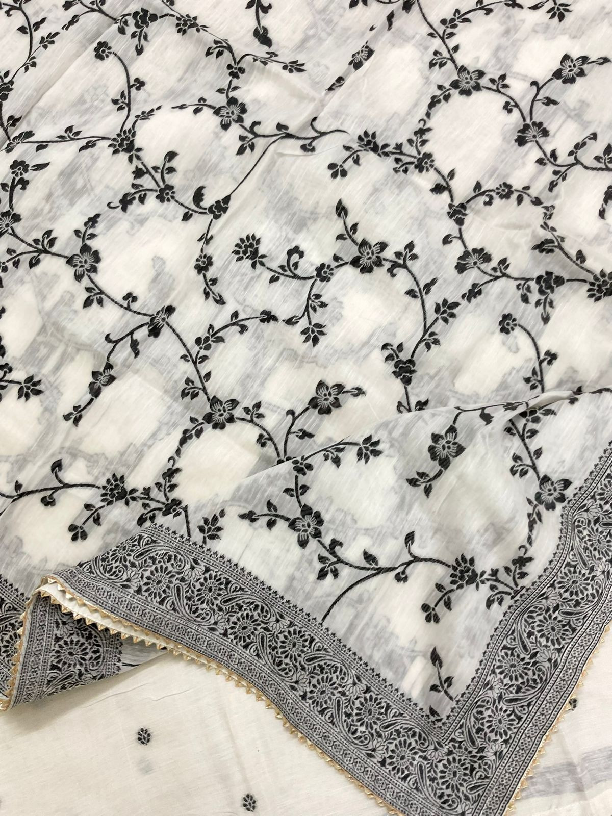 Pure Linen Silk Jamdani Weaved Suit - Off White