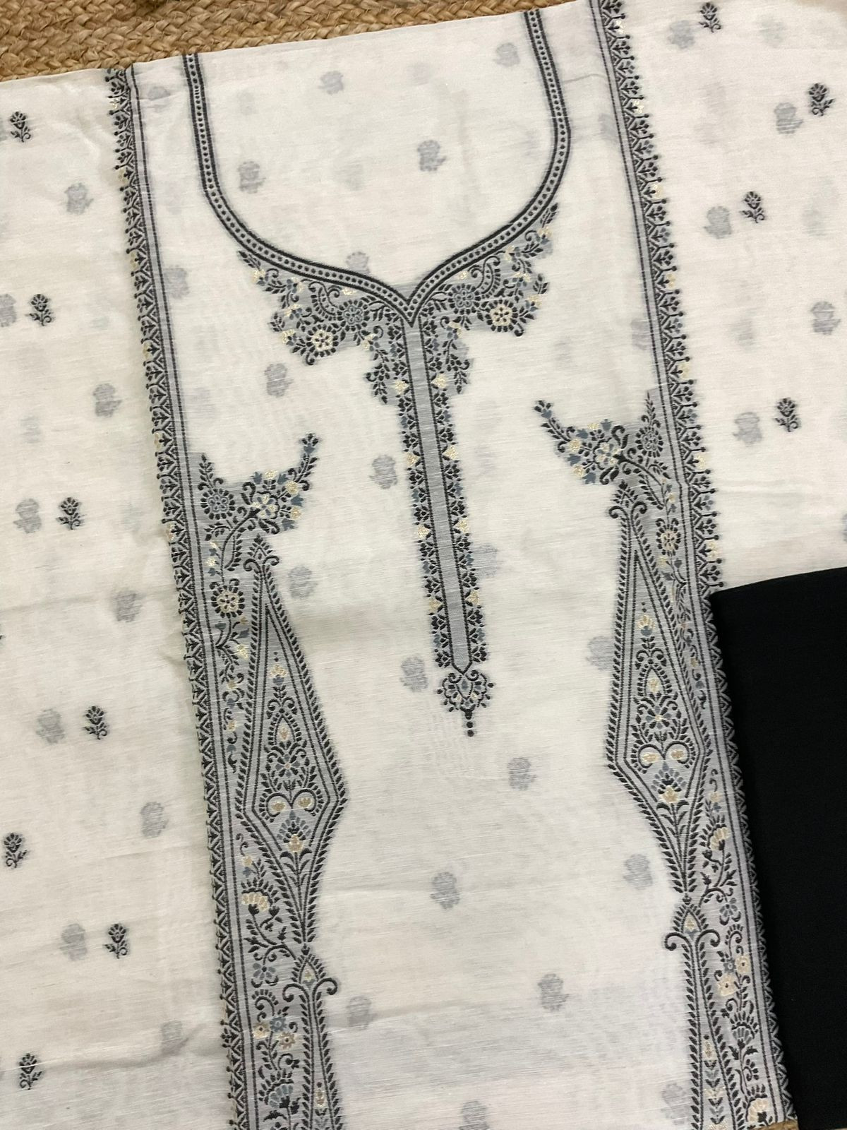 Pure Linen Silk Jamdani Weaved Suit - Off White