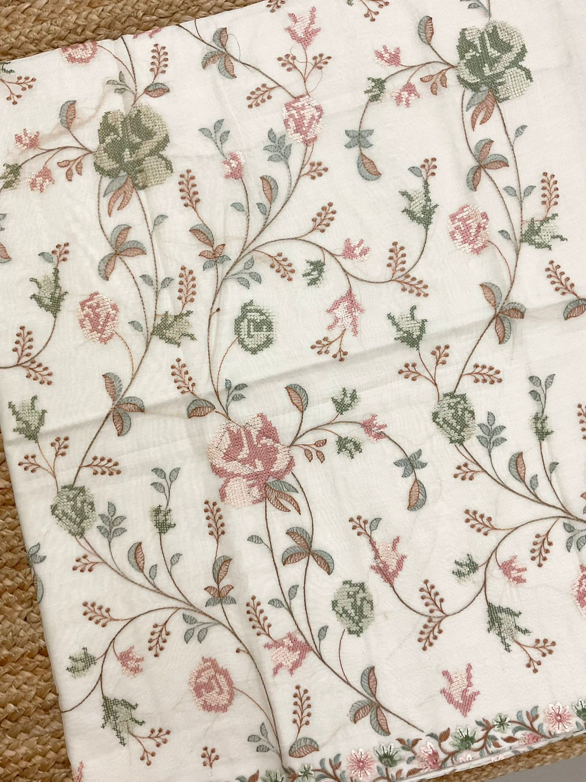 Pure Chanderi Embroidered Suit - Off White