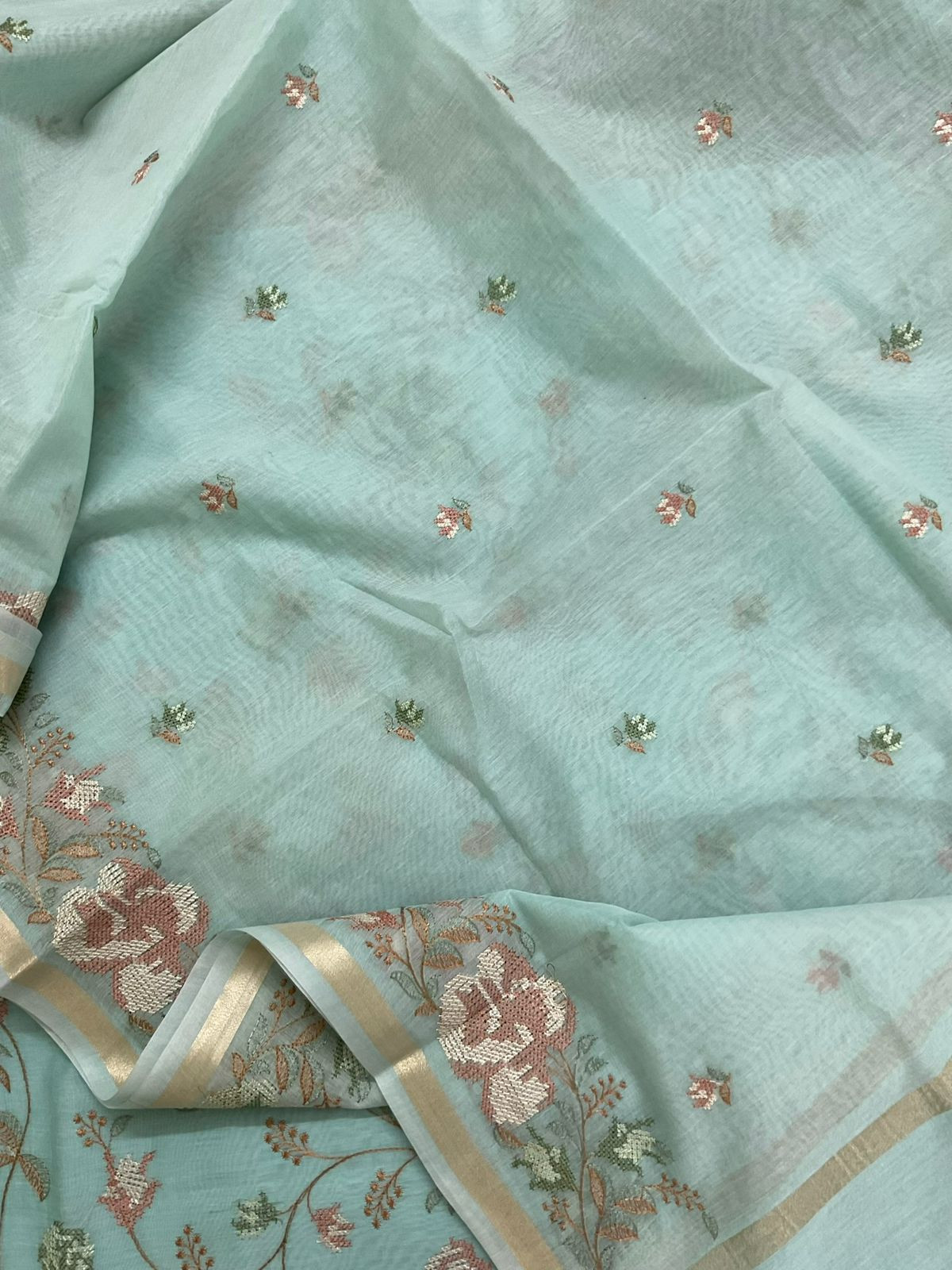 Pure Chanderi Embroidered Suit - Blue