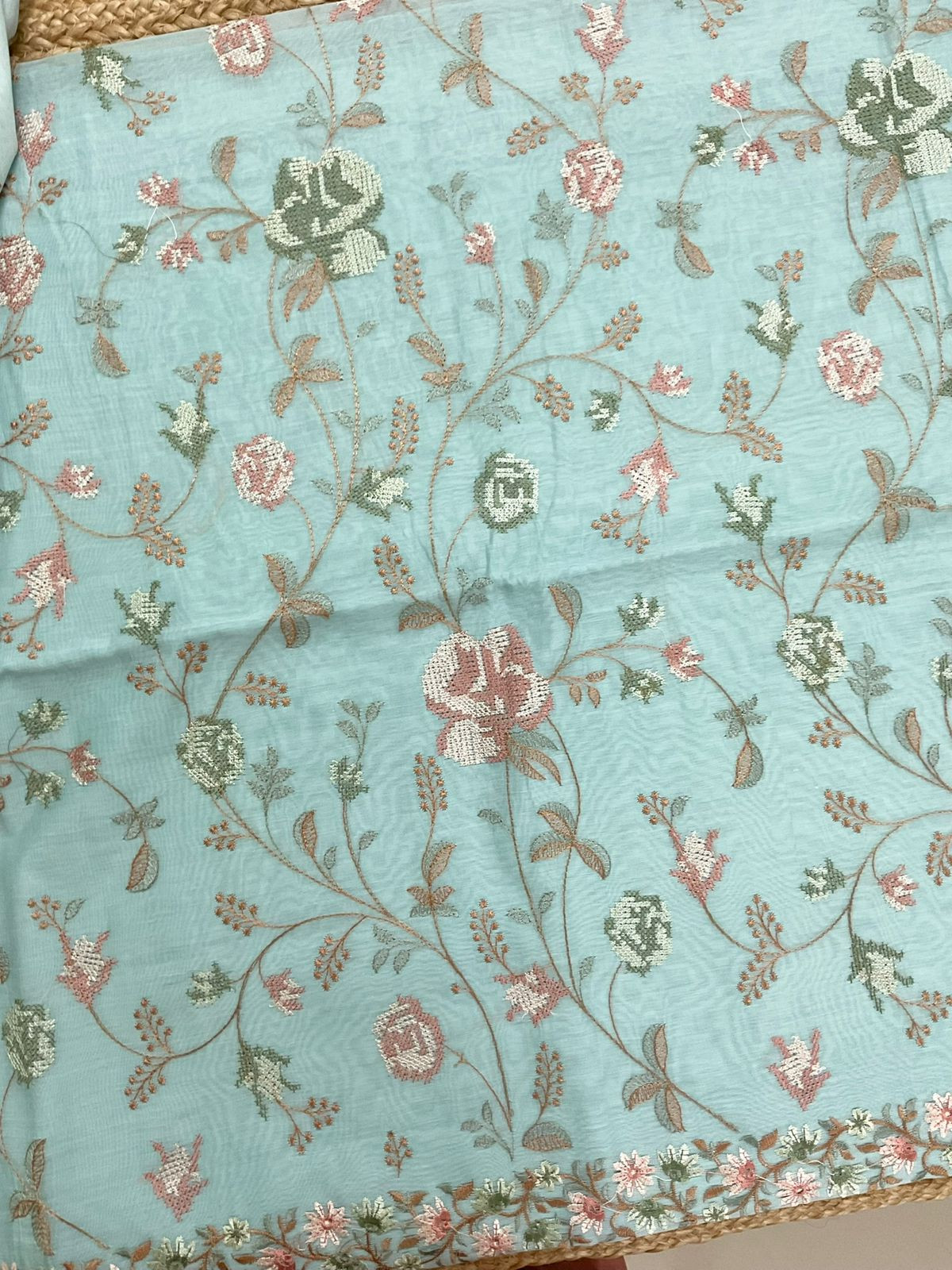 Pure Chanderi Embroidered Suit - Blue