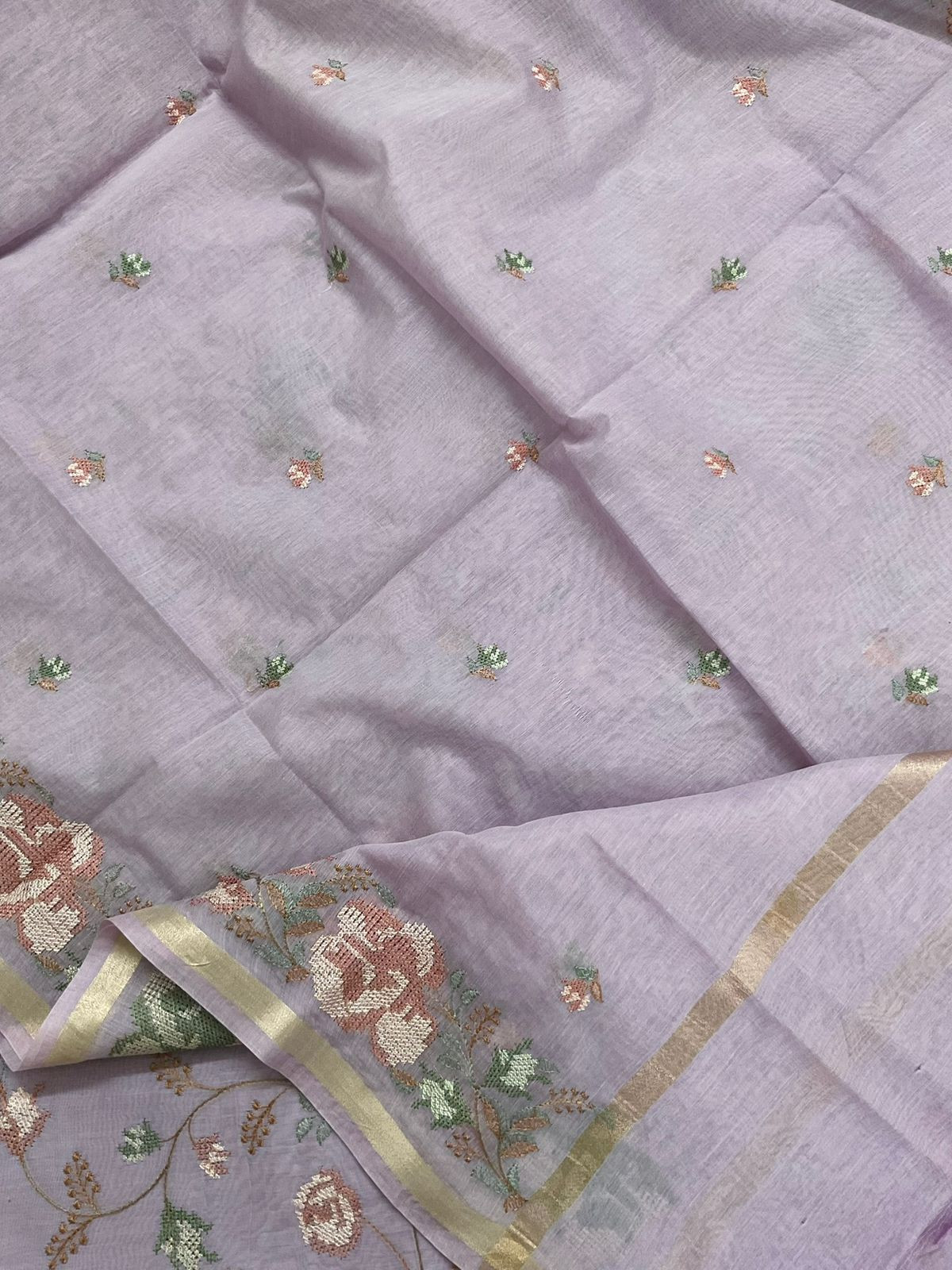Pure Chanderi Embroidered Suit - Lavender