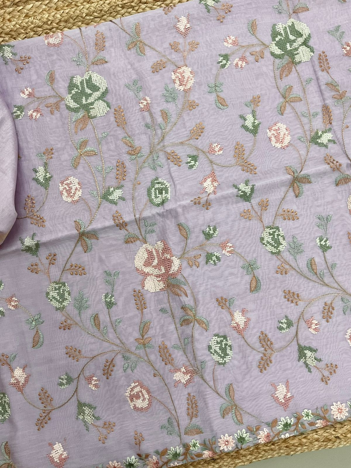 Pure Chanderi Embroidered Suit - Lavender