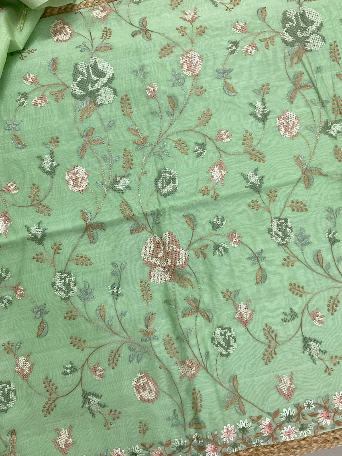 Pure Chanderi Embroidered Suit - Green