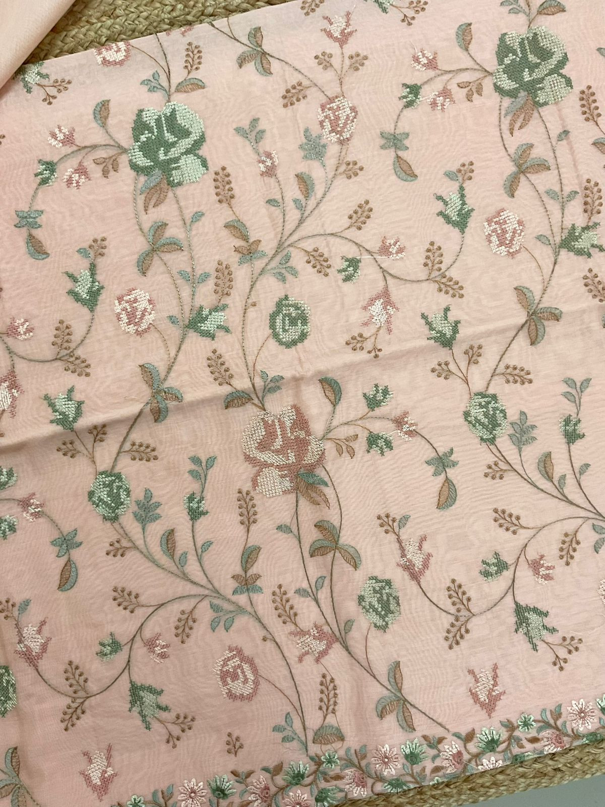 Pure Chanderi Embroidered Suit - Peach