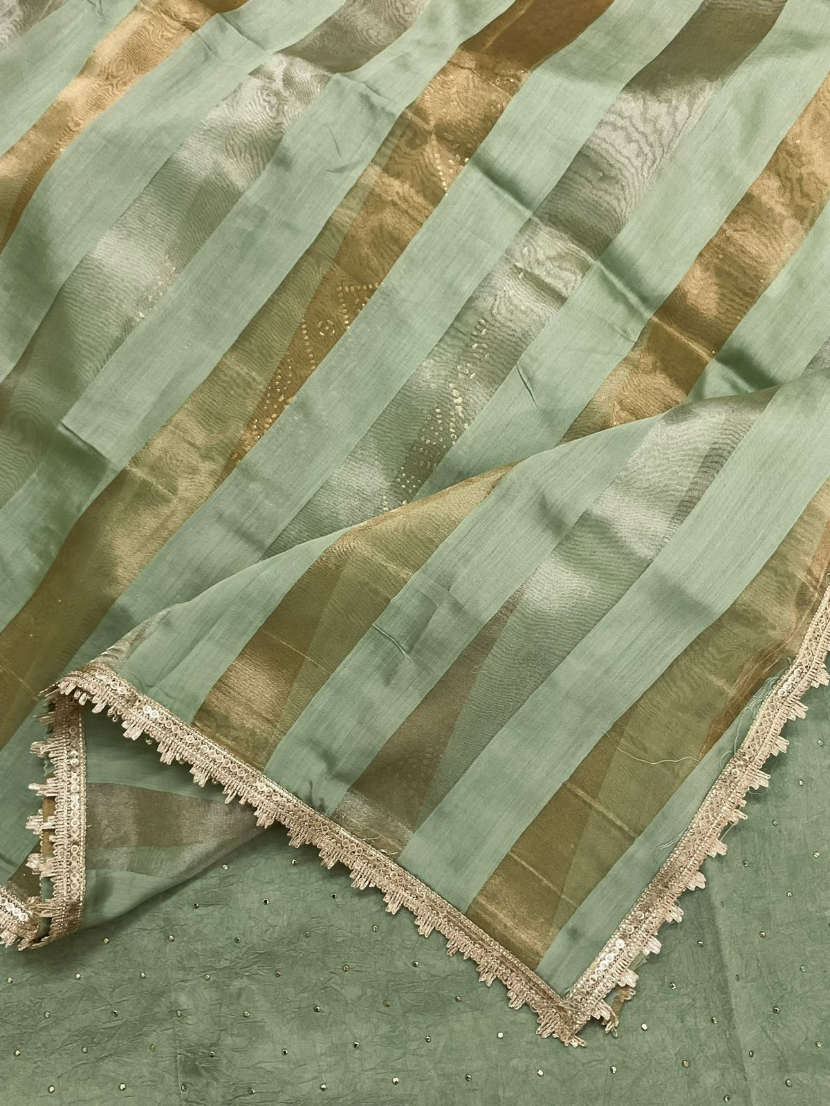 Soft Crush Silk Embroidered Suit - Green